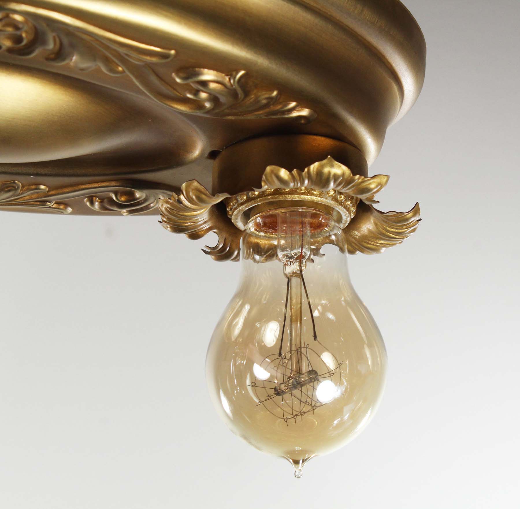 SOLD Neoclassical Flush Mount Fixtures in Brass, Antique Lighting-68404