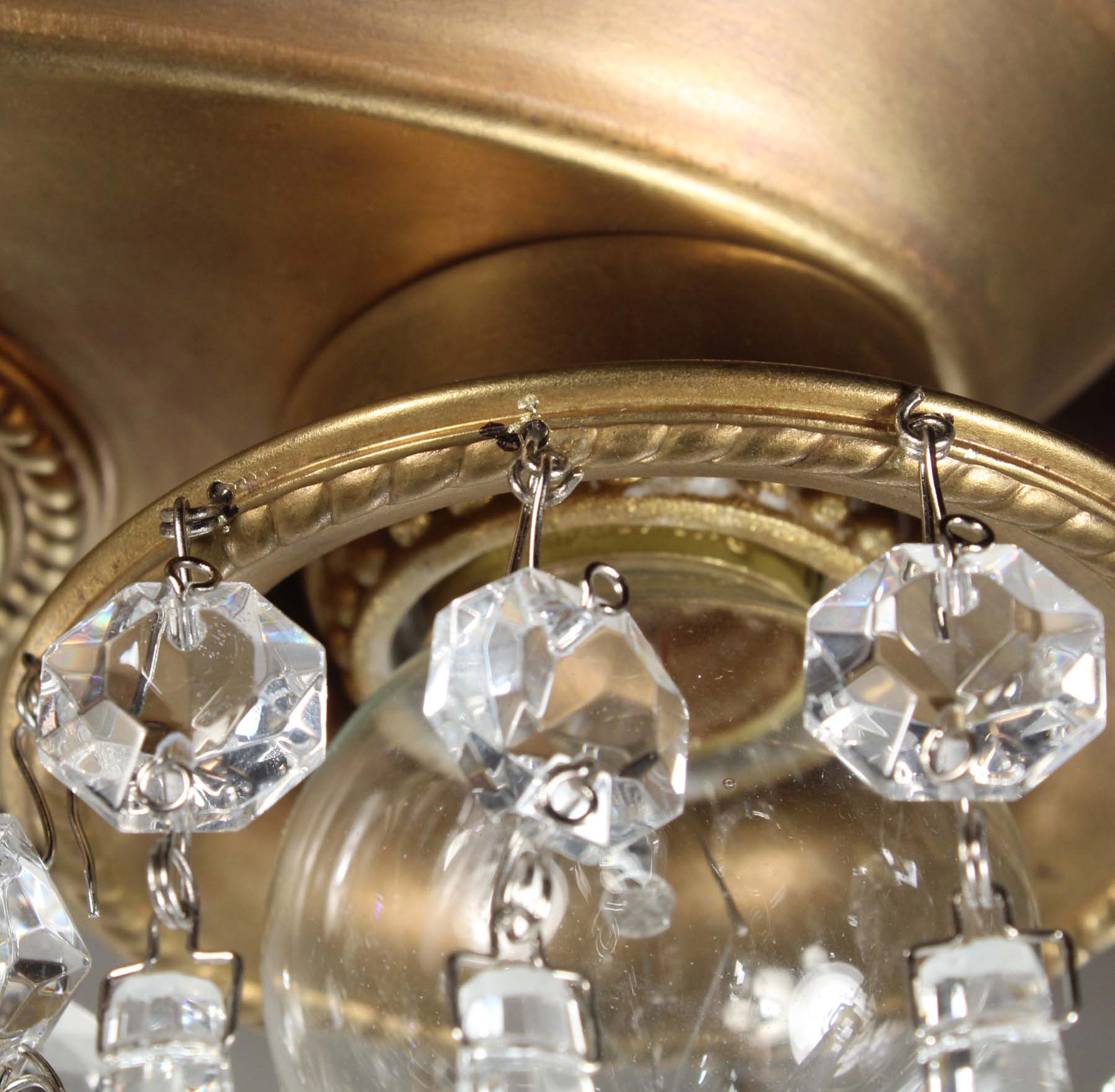 SOLD Antique Neoclassical Flush Mount Fixtures, Icicle Prisms-68408