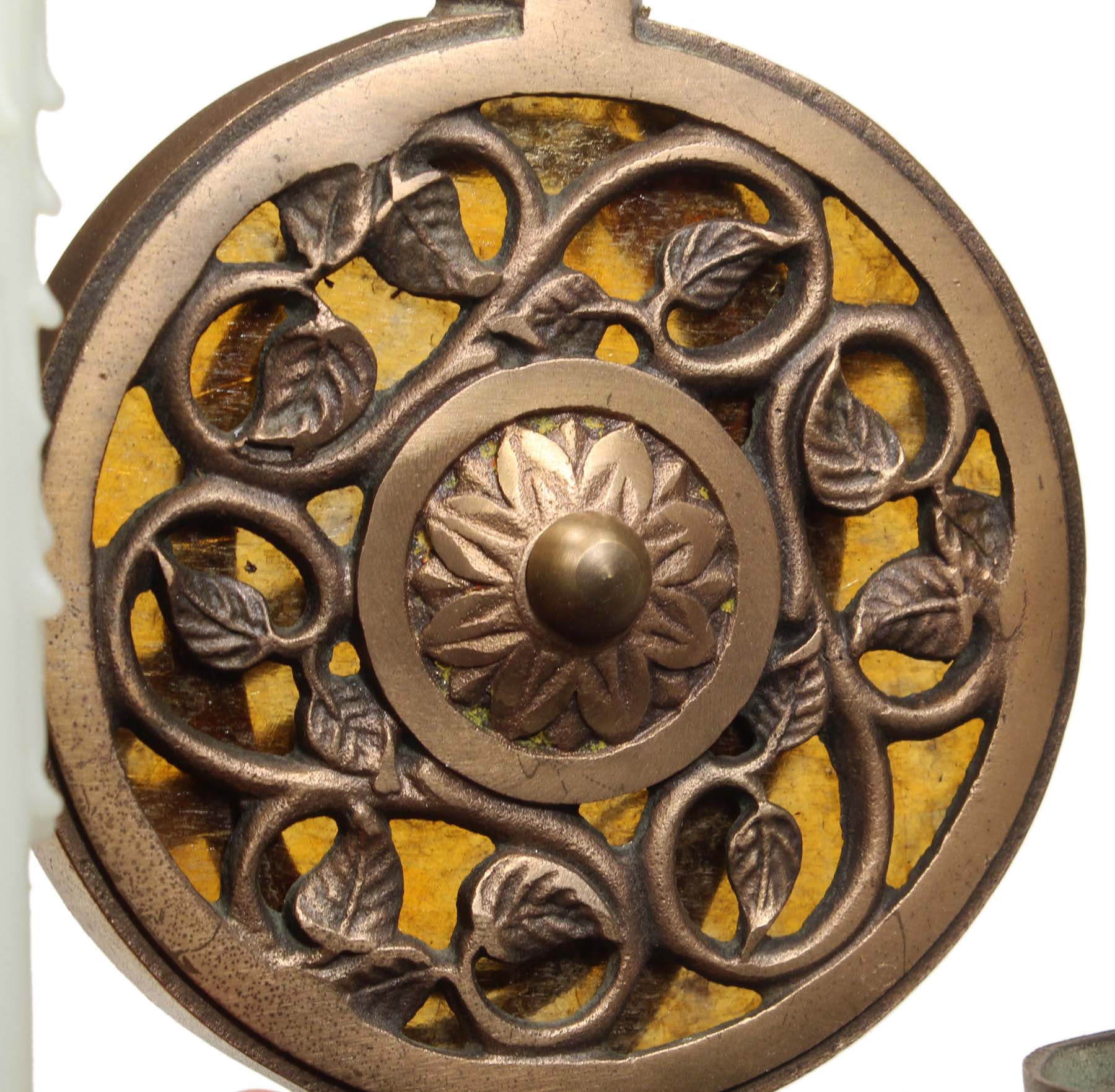 SOLD Matching Antique Cast Bronze Sconces with Mica, c. 1920s -68562