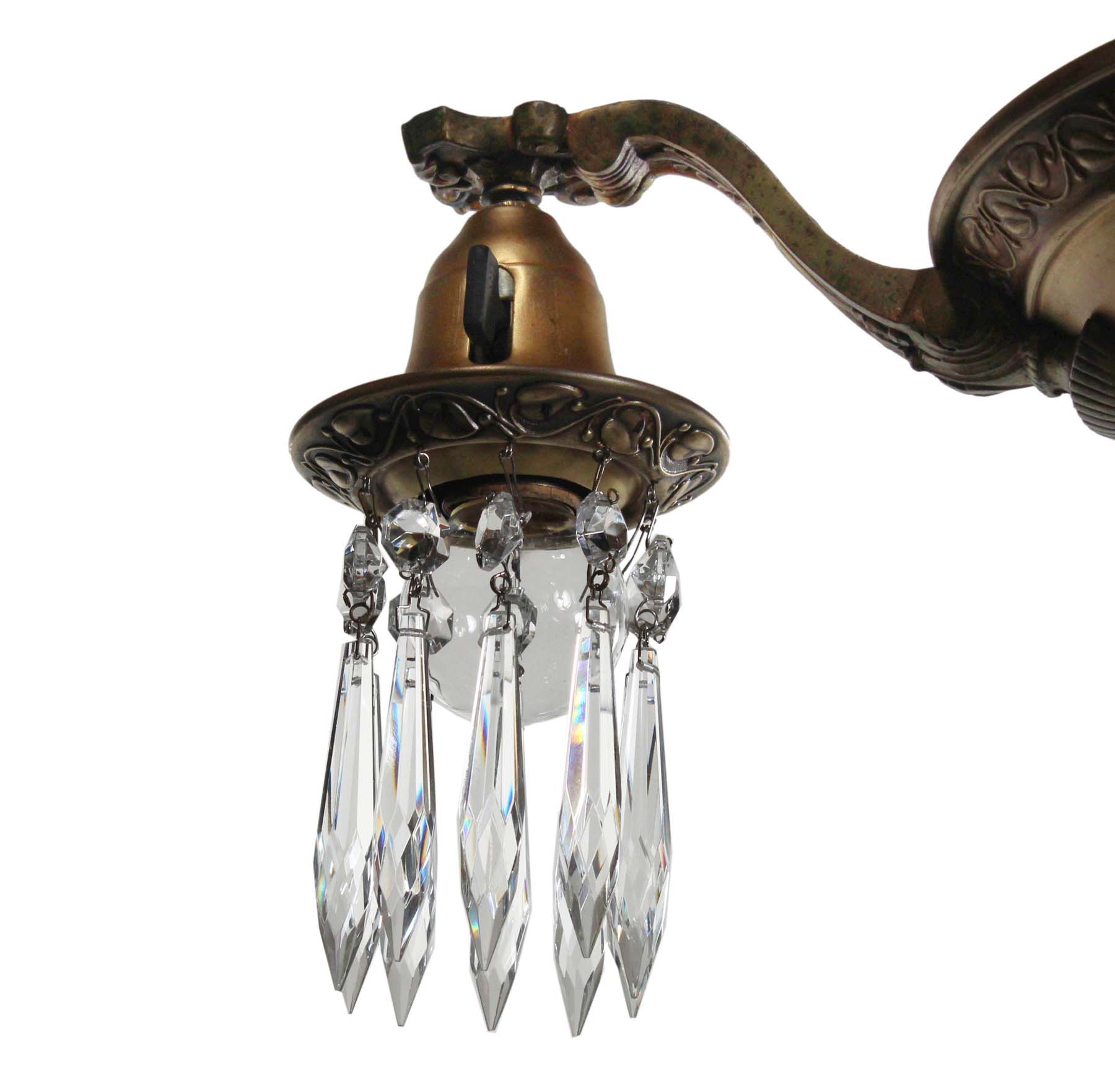 SOLD Antique Brass Four-Light Chandelier with Prisms-68432