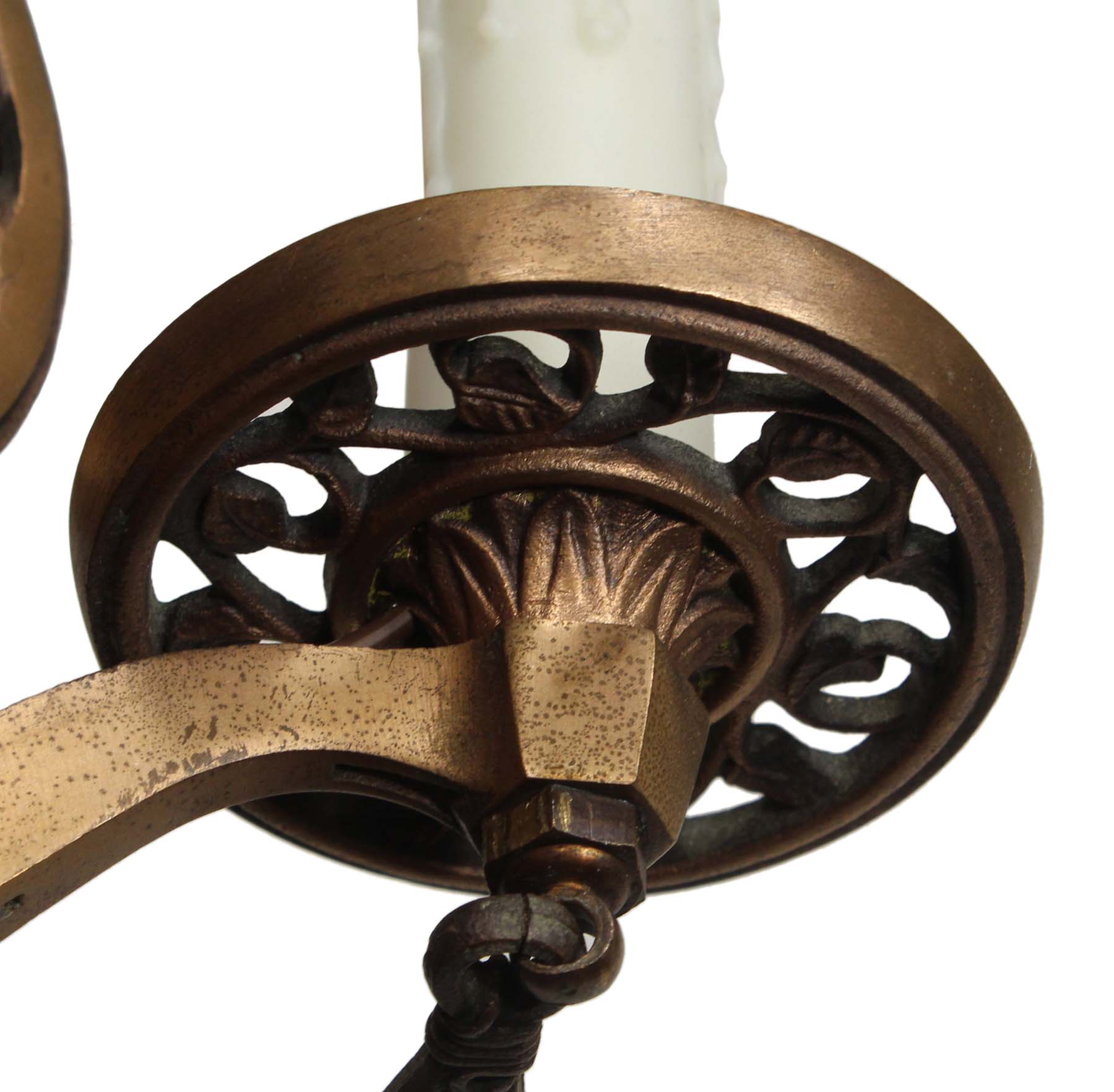 SOLD Matching Antique Cast Bronze Sconces with Mica, c. 1920s -68559