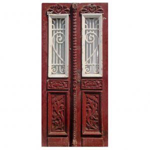 Reclaimed Pair of 39” French Colonial Doors with Iron Inserts-0