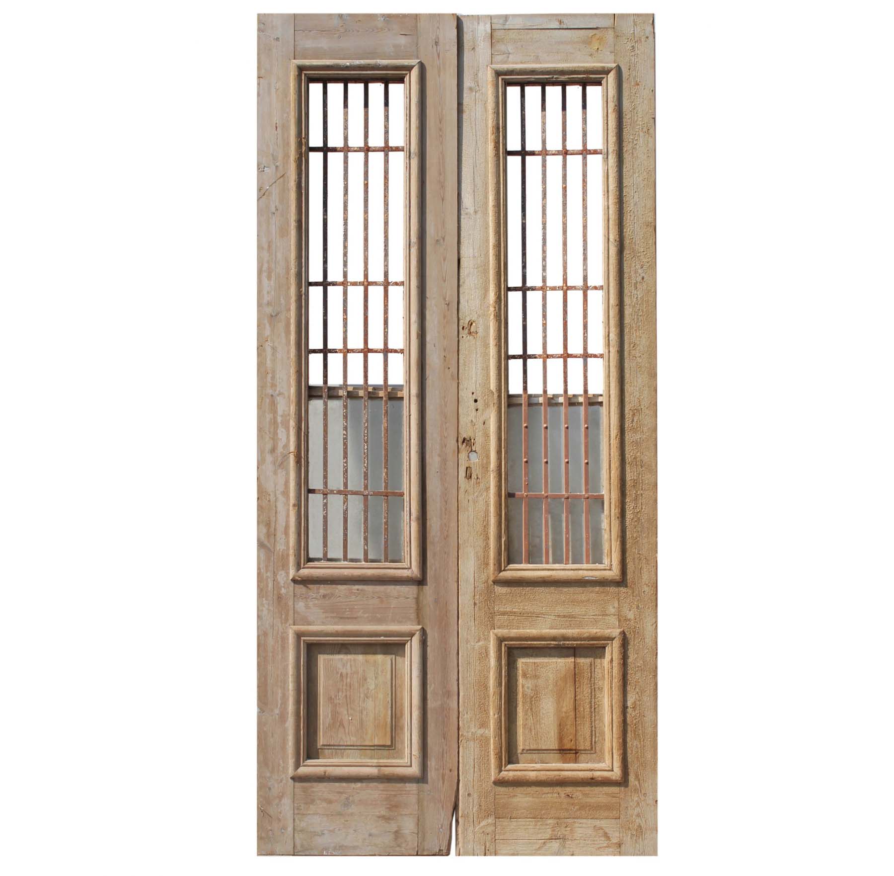 SOLD Salvaged Pair of 43” French Colonial Doors with Iron Inserts-0