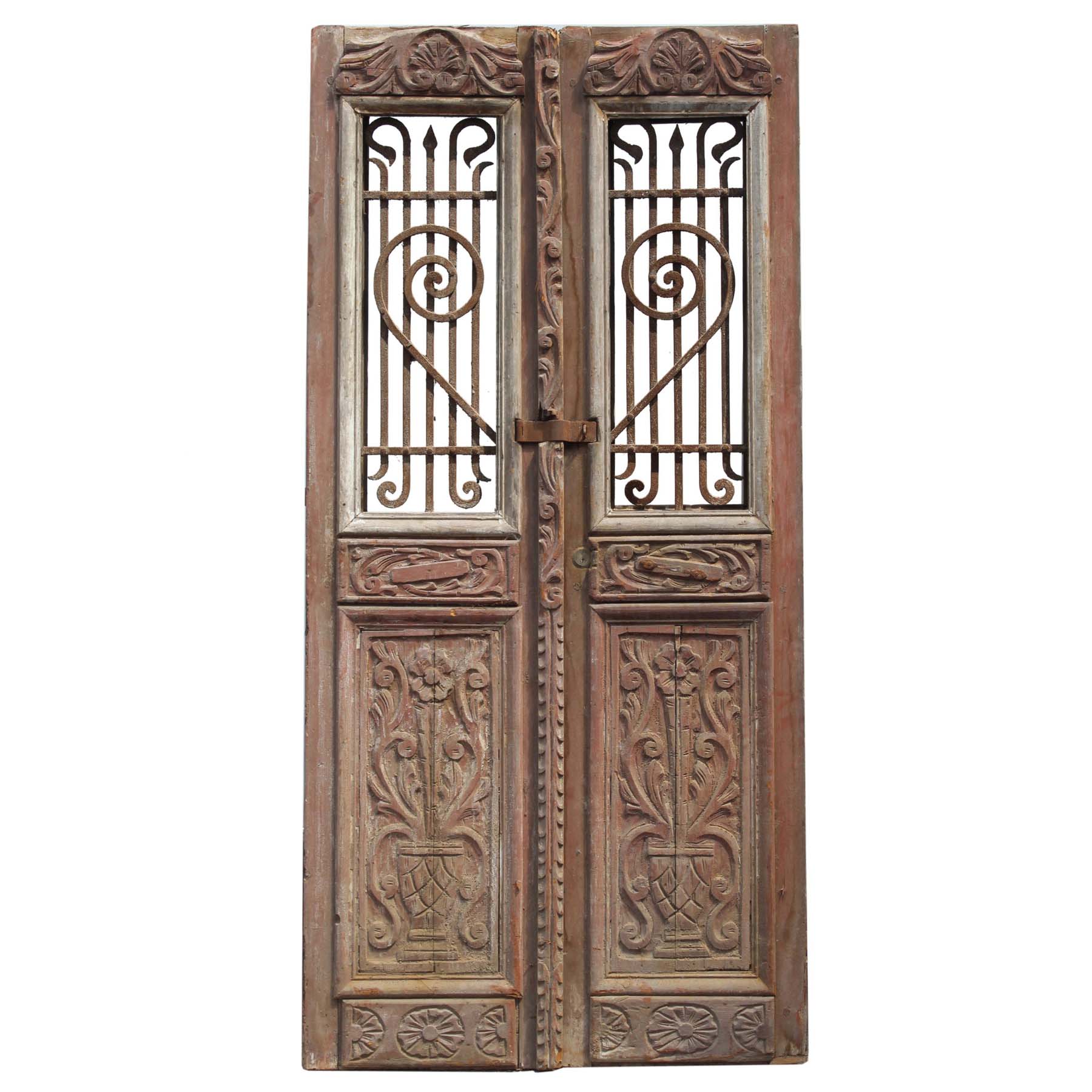 SOLD Salvaged Pair of 40” French Colonial Doors with Iron Inserts-0