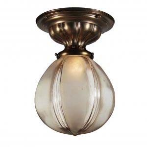 Antique Flush Mount Light with Original Glass Shade, c.1910-0