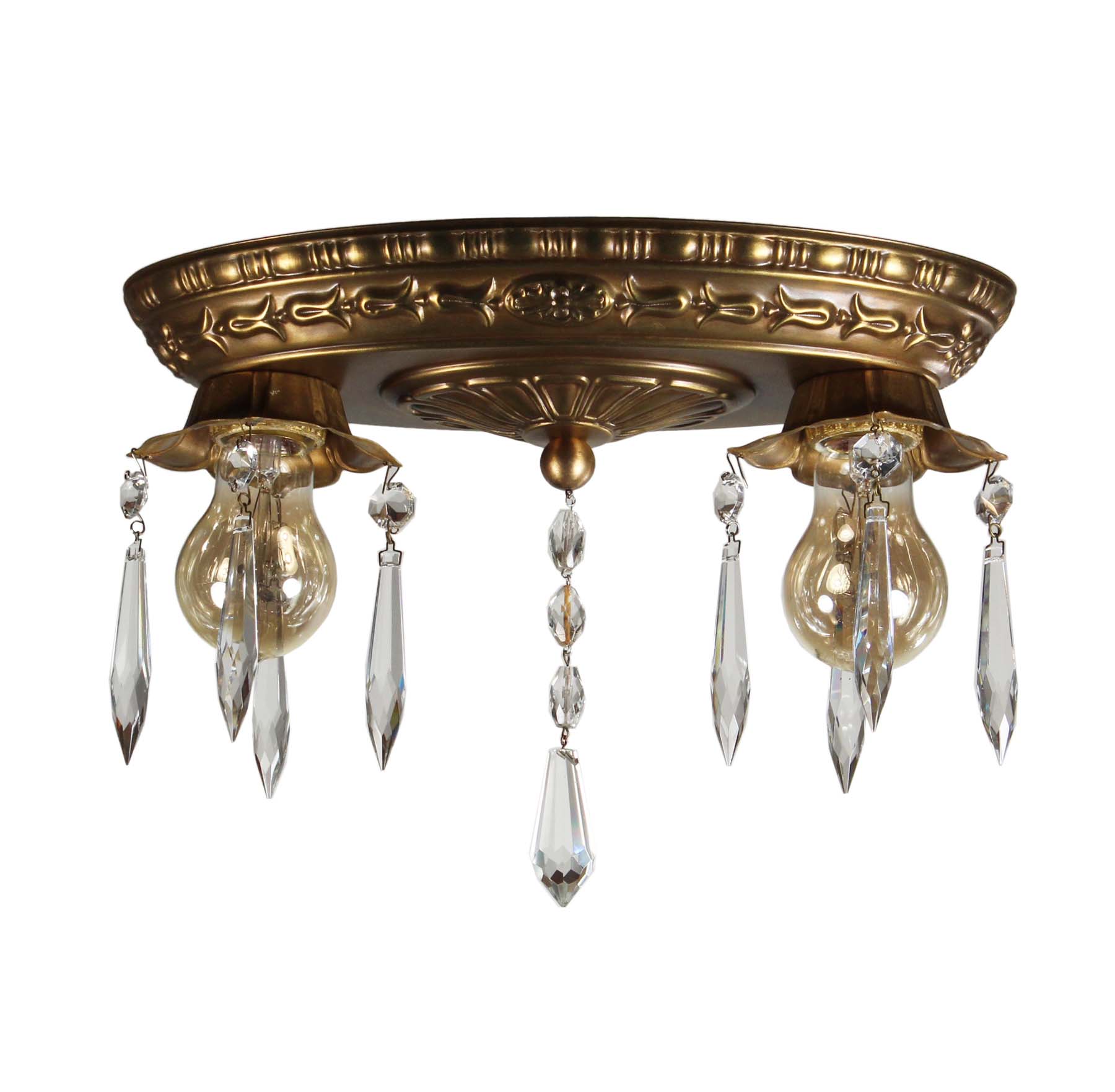 SOLD Antique Neoclassical Flush Mount Fixture with Prisms-0