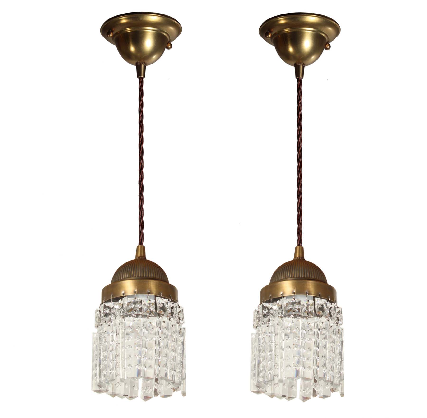 SOLD Antique Brass Pendant Lights with Prisms, c. 1915-0