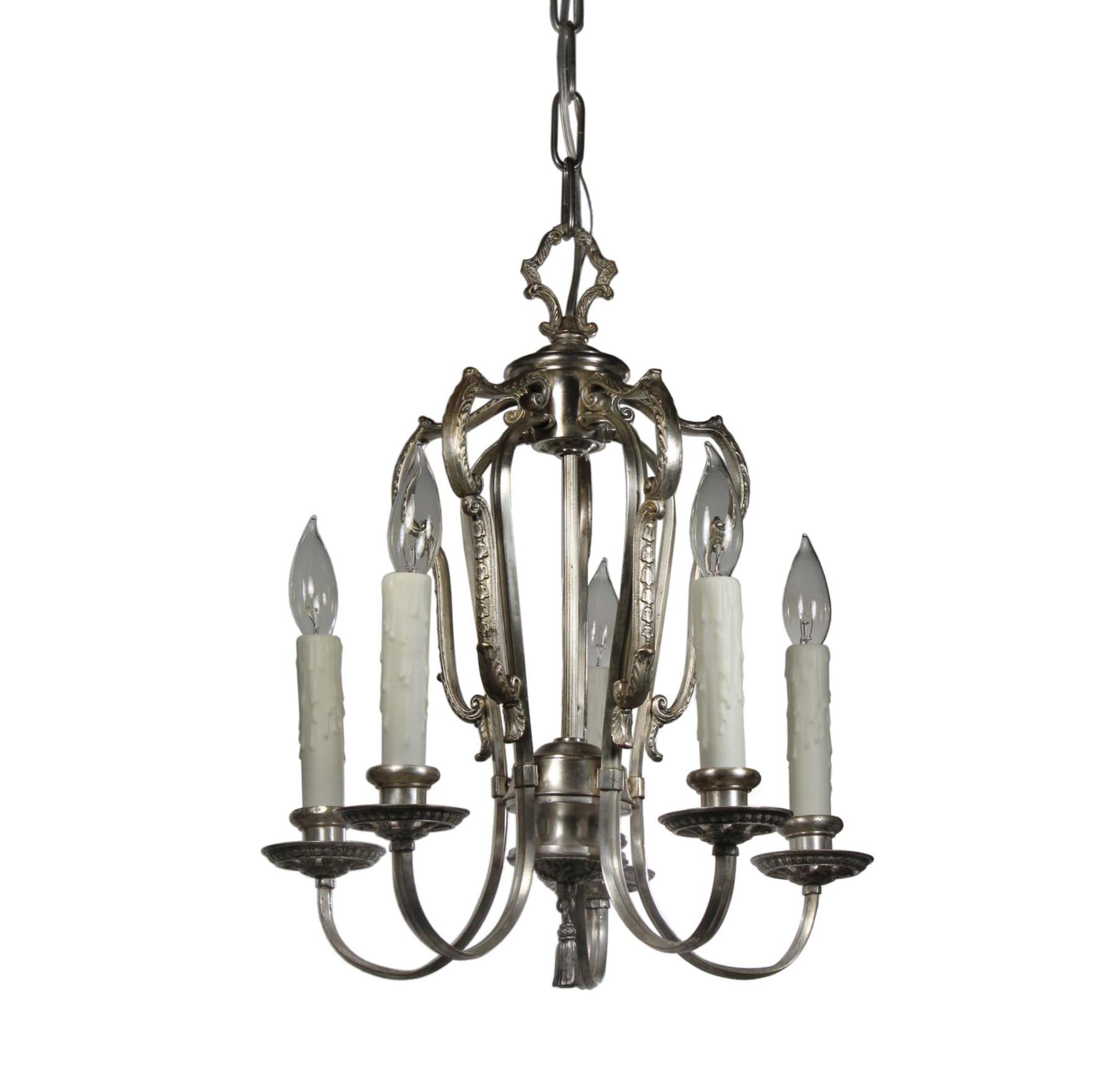 SOLD Antique Five-Light Silver Plated Chandelier, c. 1910-0