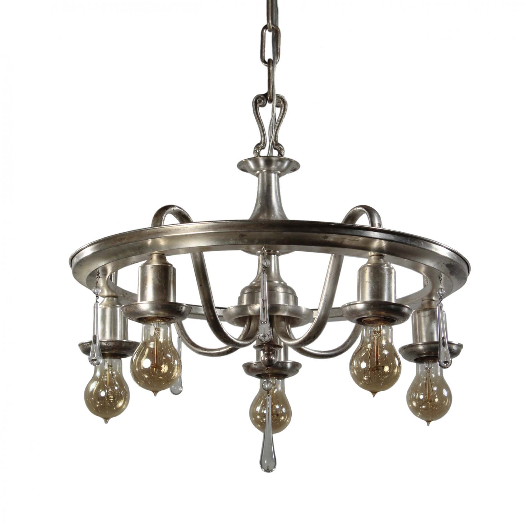 Neoclassical Silverplate Chandelier with Prisms, Antique Lighting-0
