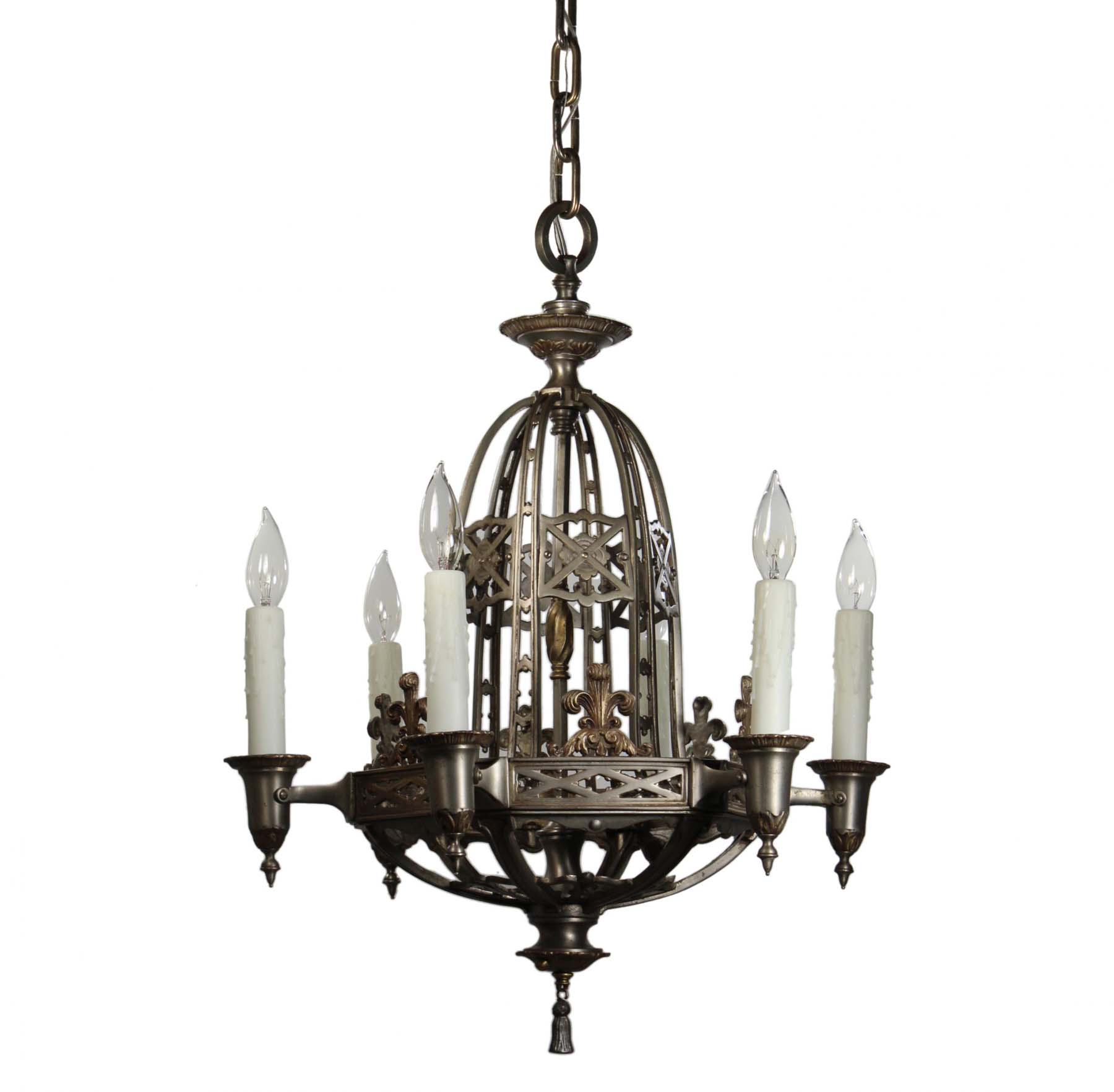 SOLD Antique Six-Light Tudor Chandelier, Fleur De Lis-0