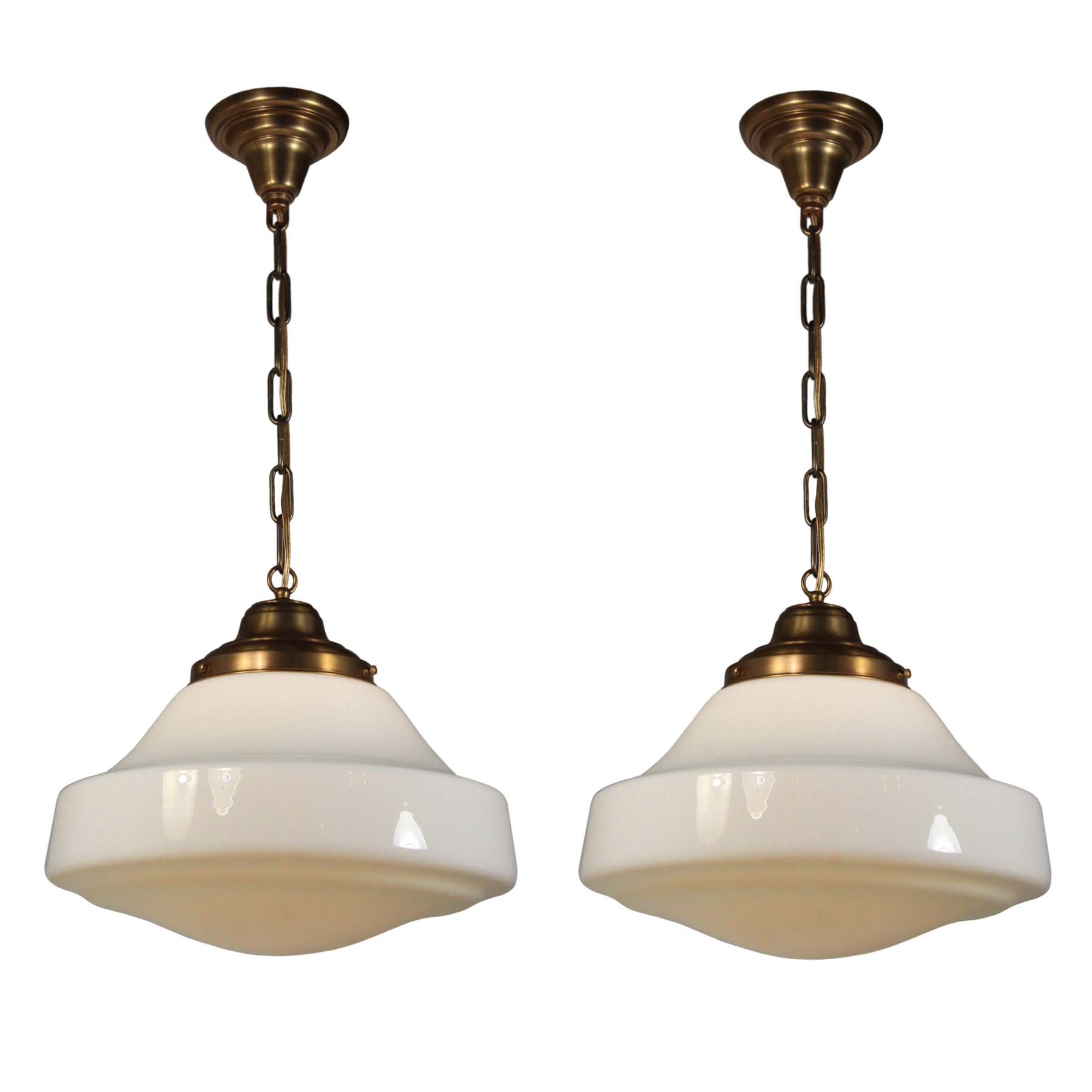 SOLD Large Antique Brass Schoolhouse Pendant Lights-0