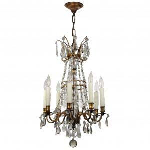 Antique Neoclassical Brass Chandelier with Prisms-0