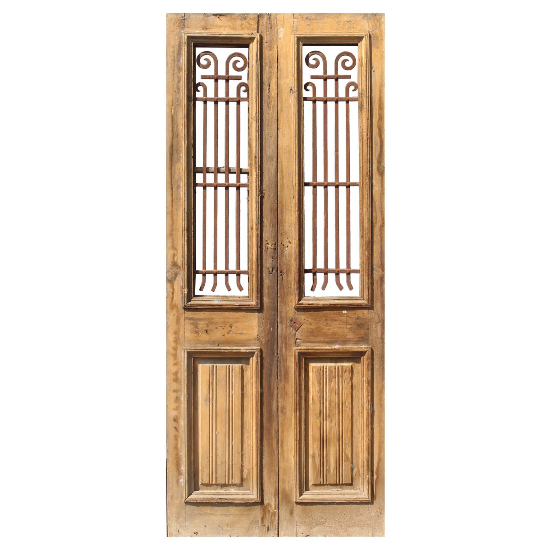 SOLD Pair of 40” Antique French Colonial Doors with Iron Inserts-0