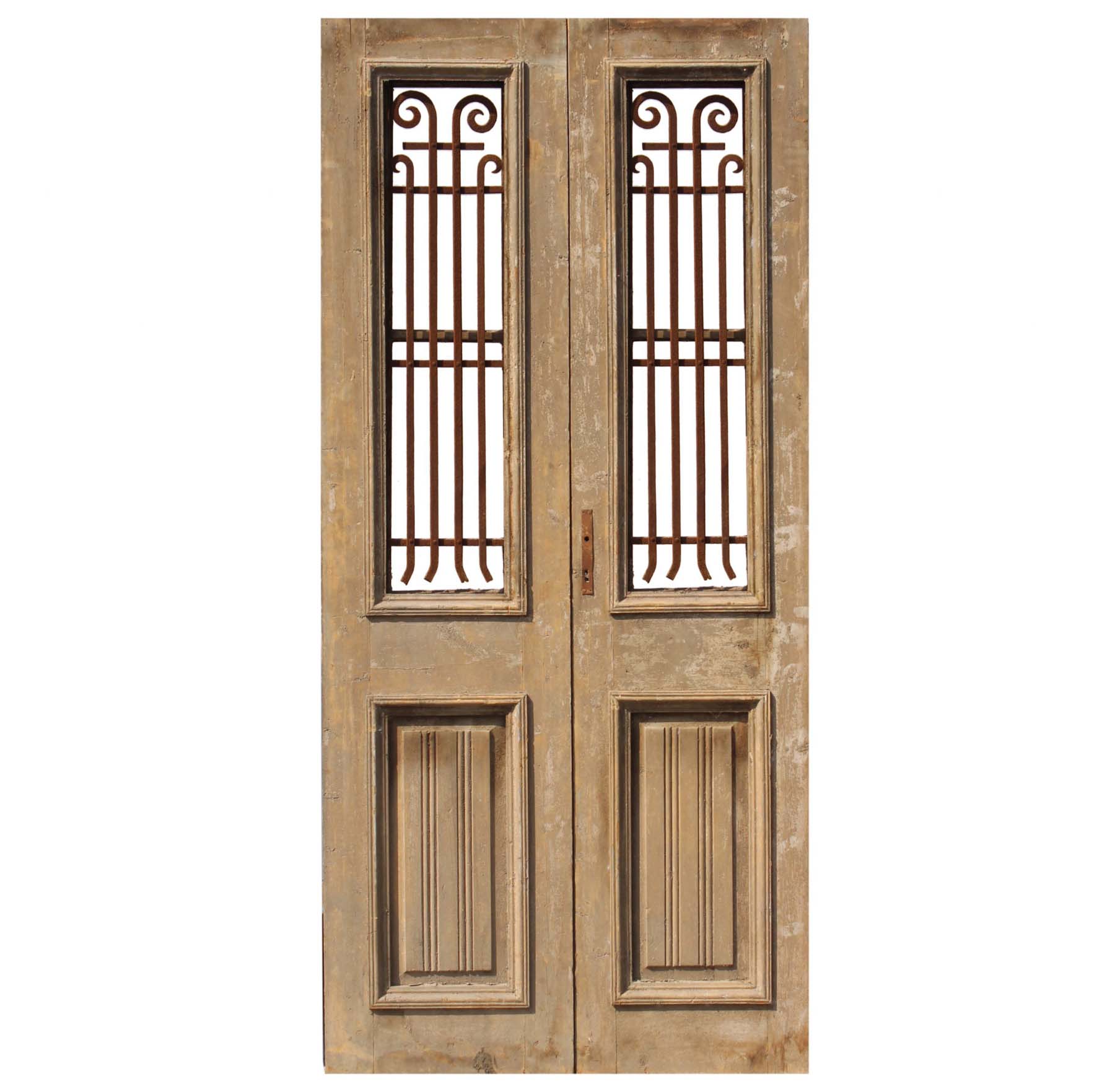 SOLD Pair of 44” Antique French Colonial Doors with Iron Inserts-0