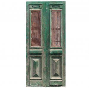Salvaged Pair of 42” French Colonial Doors with Iron Inserts
