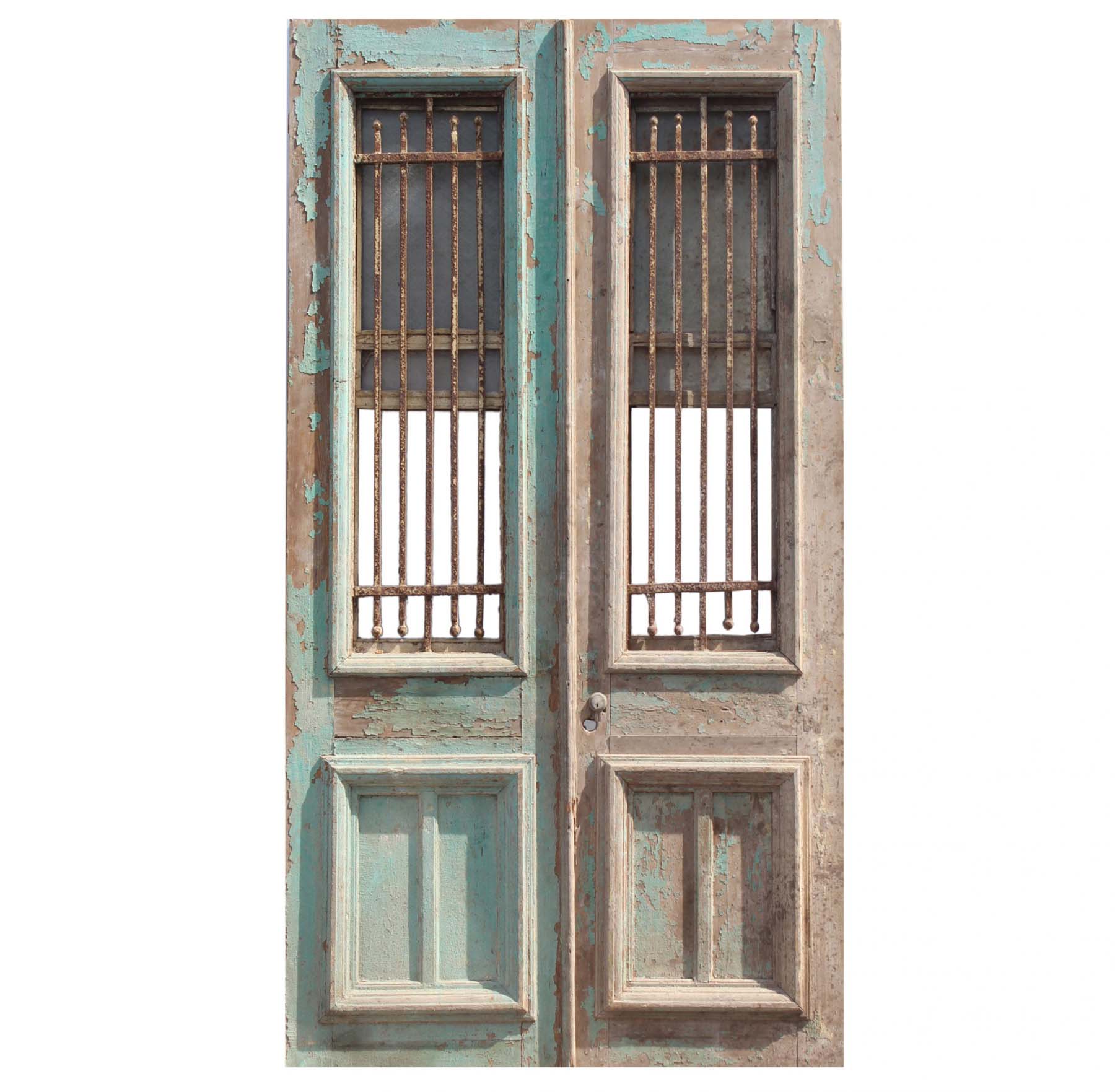 Reclaimed Pair of 47” French Colonial Doors with Iron Inserts-68813