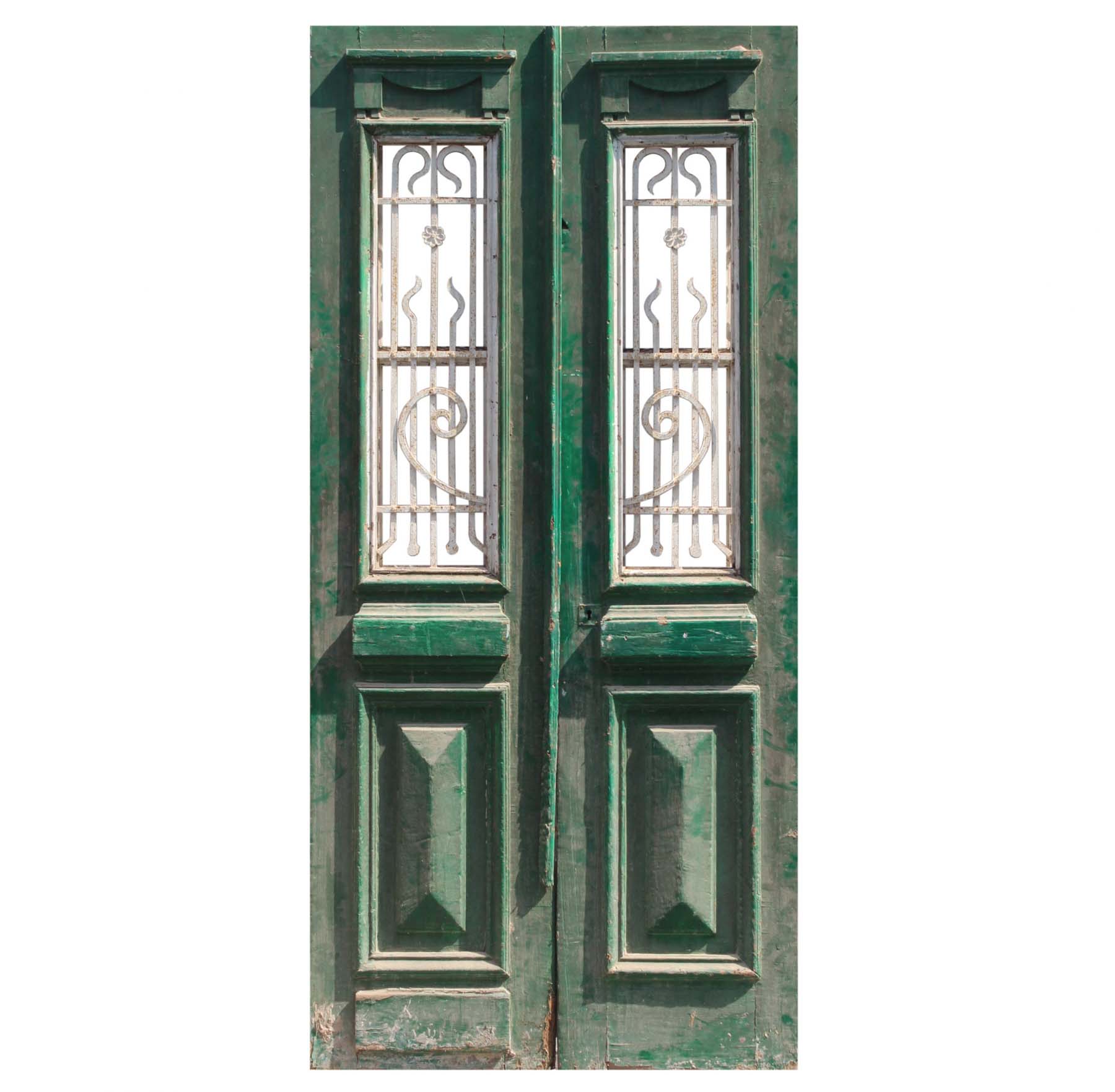 Pair of 41” Antique French Colonial Doors with Iron Inserts-0