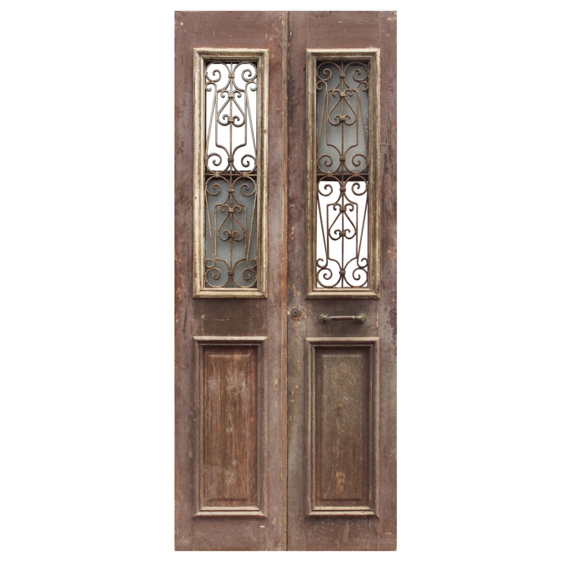 Reclaimed Pair of 40” French Colonial Doors with Iron Inserts-0