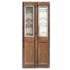 Reclaimed Pair of 36” French Colonial Doors with Iron Inserts-0