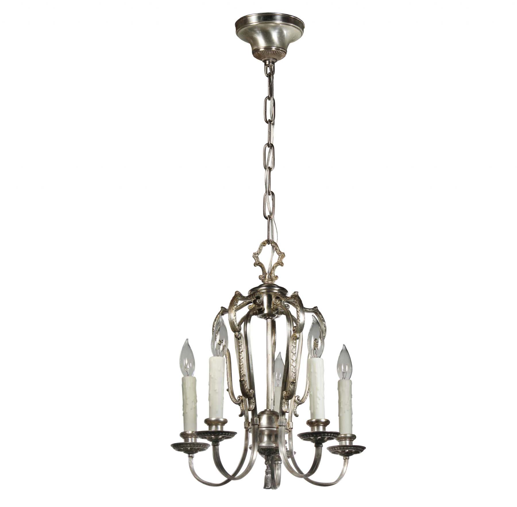 SOLD Antique Five-Light Silver Plated Chandelier, c. 1910-68600