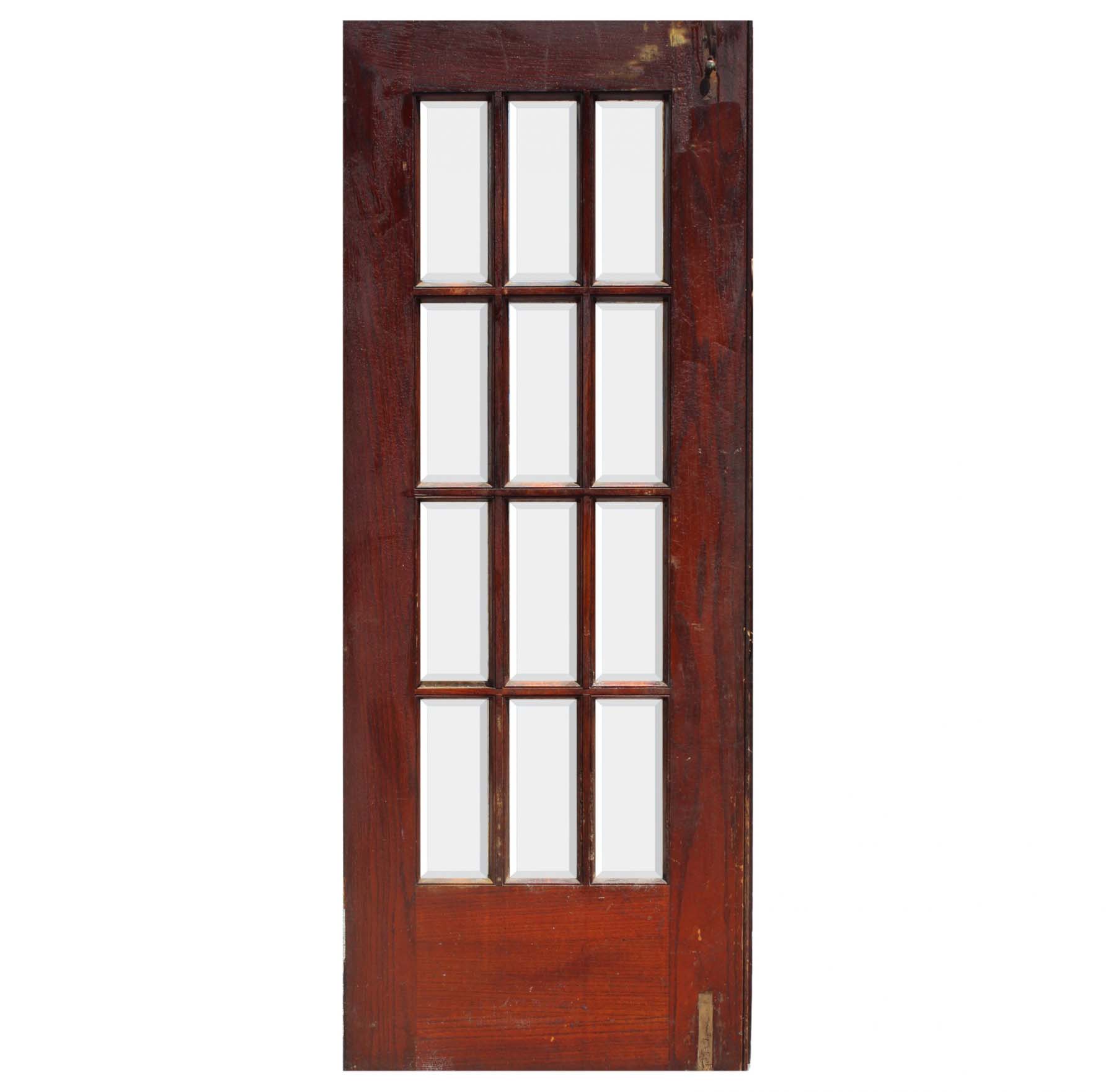 SOLD Salvaged 30" Divided Light Oak Door, Beveled Glass-68626