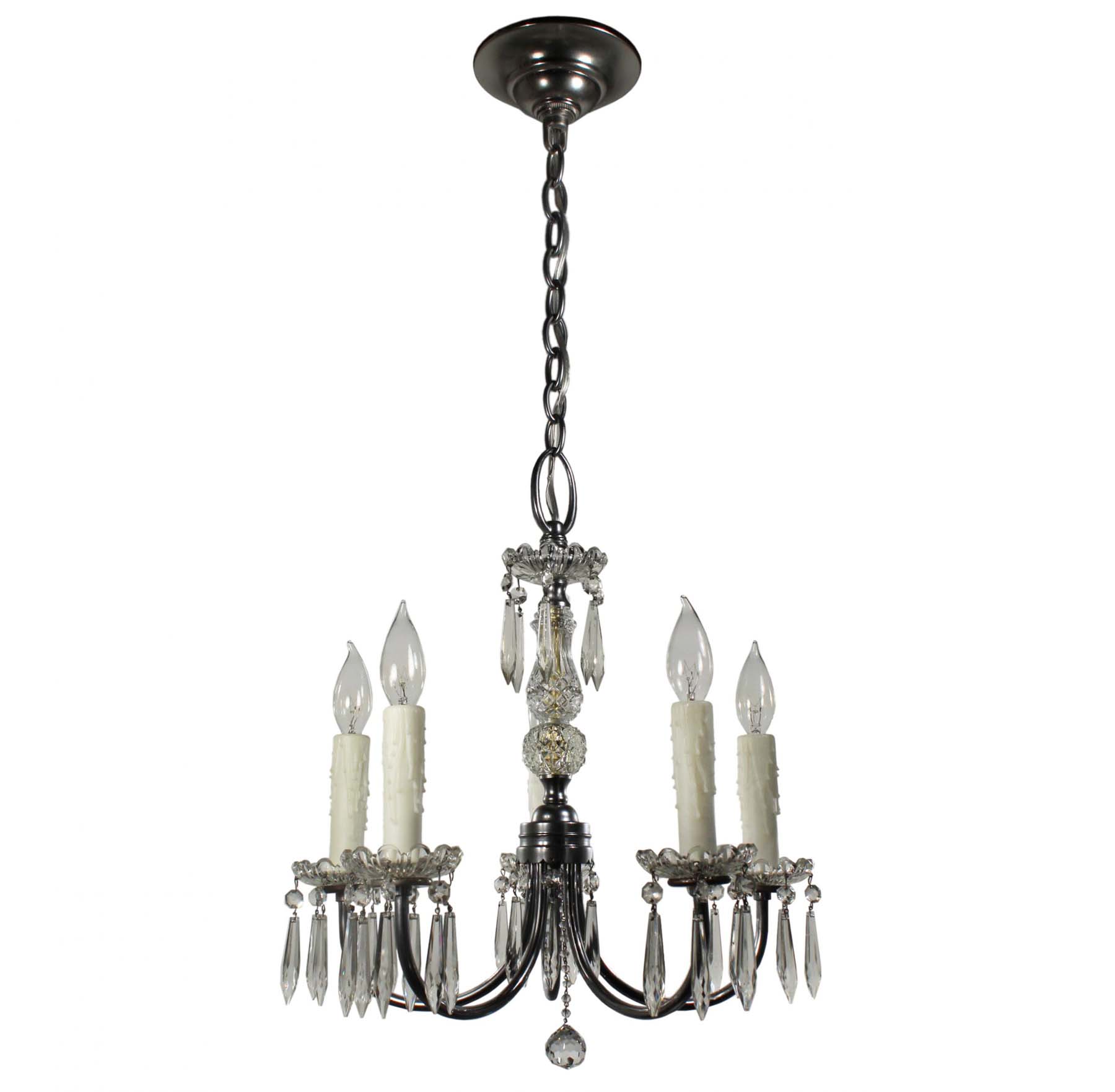 SOLD Antique Five-Light Chandelier with Prisms, Early 1900’s-68763