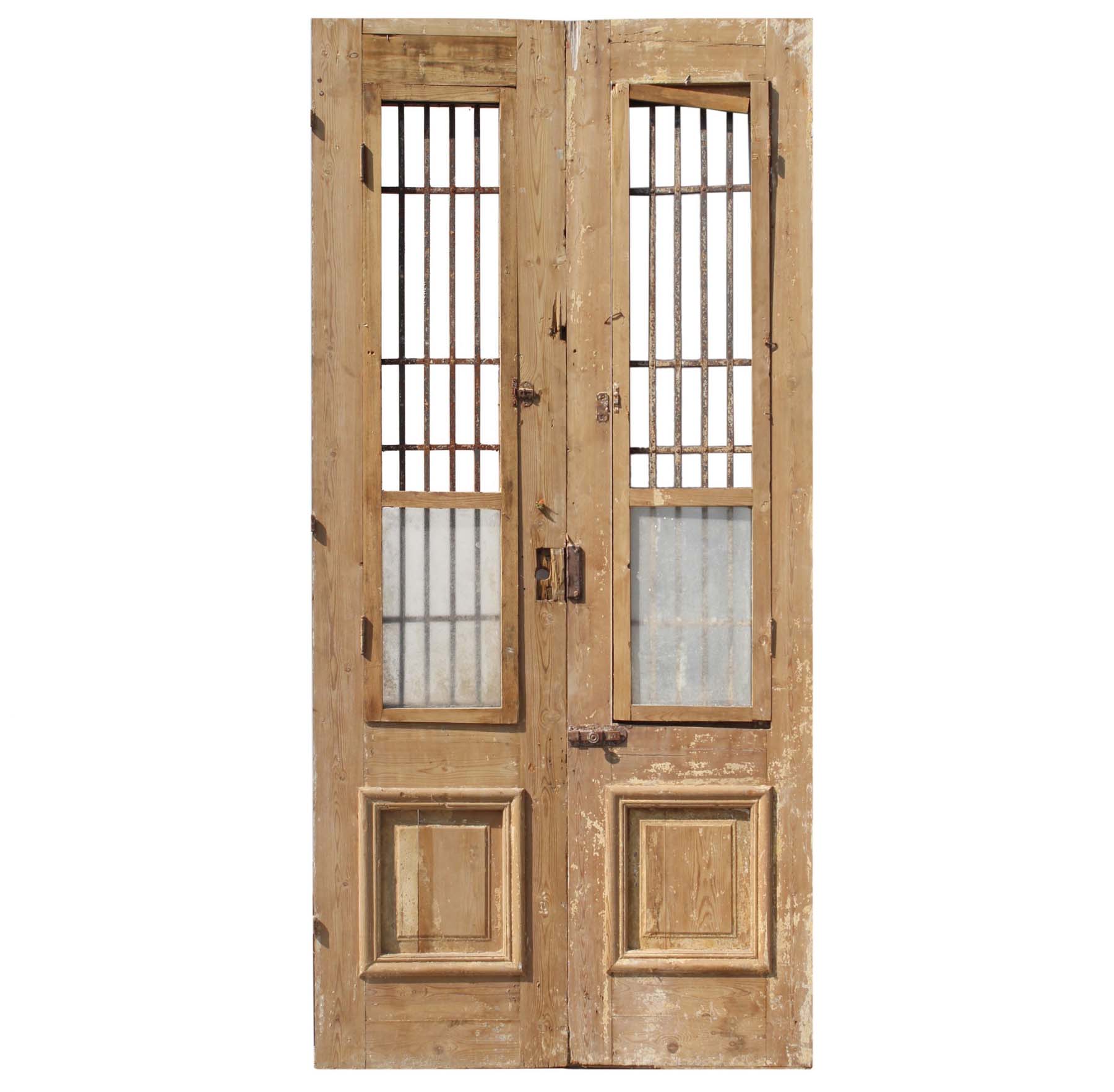 SOLD Salvaged Pair of 43” French Colonial Doors with Iron Inserts-68801