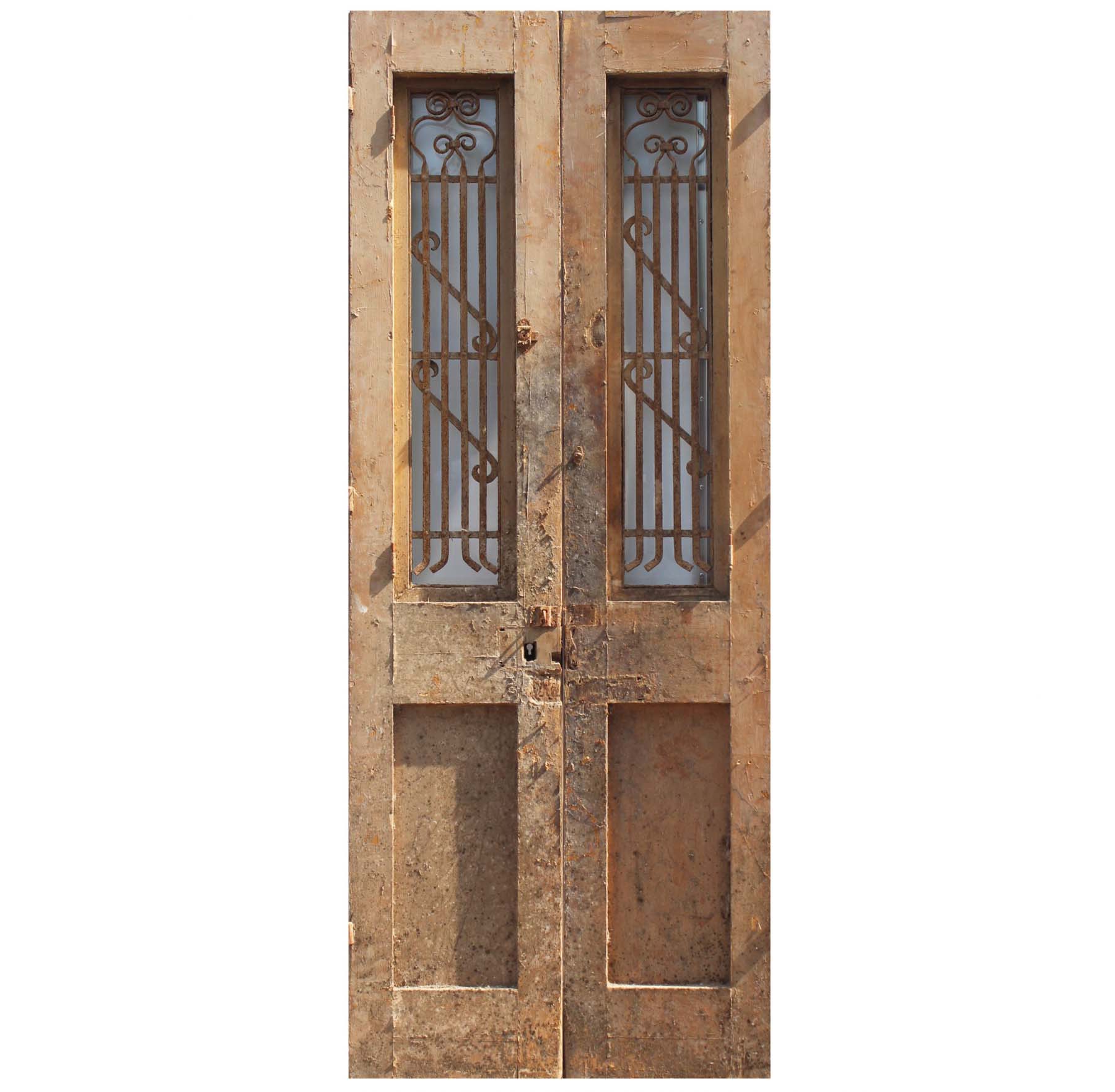 SOLD Reclaimed Pair of 37” French Colonial Doors with Iron Inserts-68806