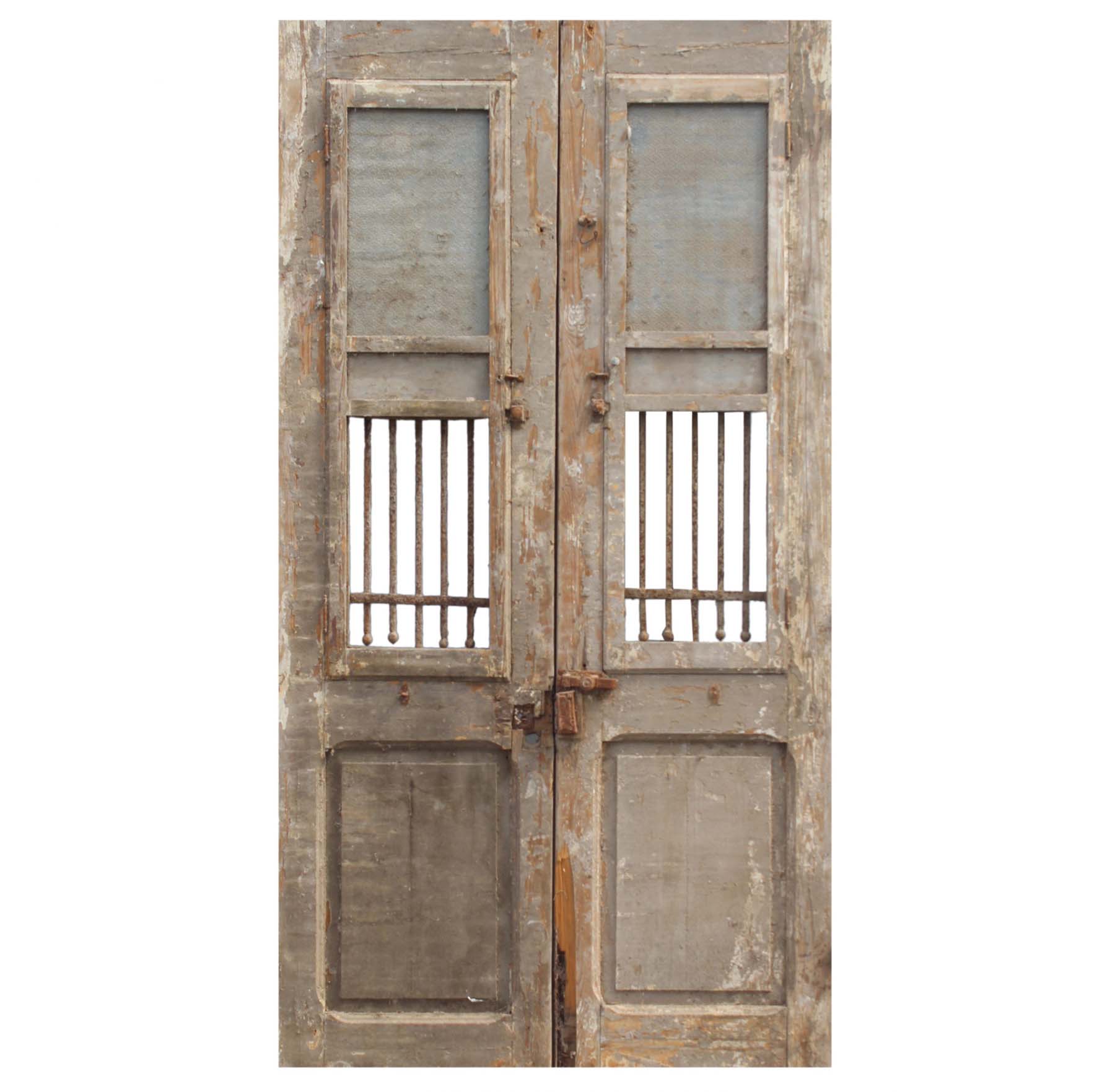 Reclaimed Pair of 47” French Colonial Doors with Iron Inserts-68812
