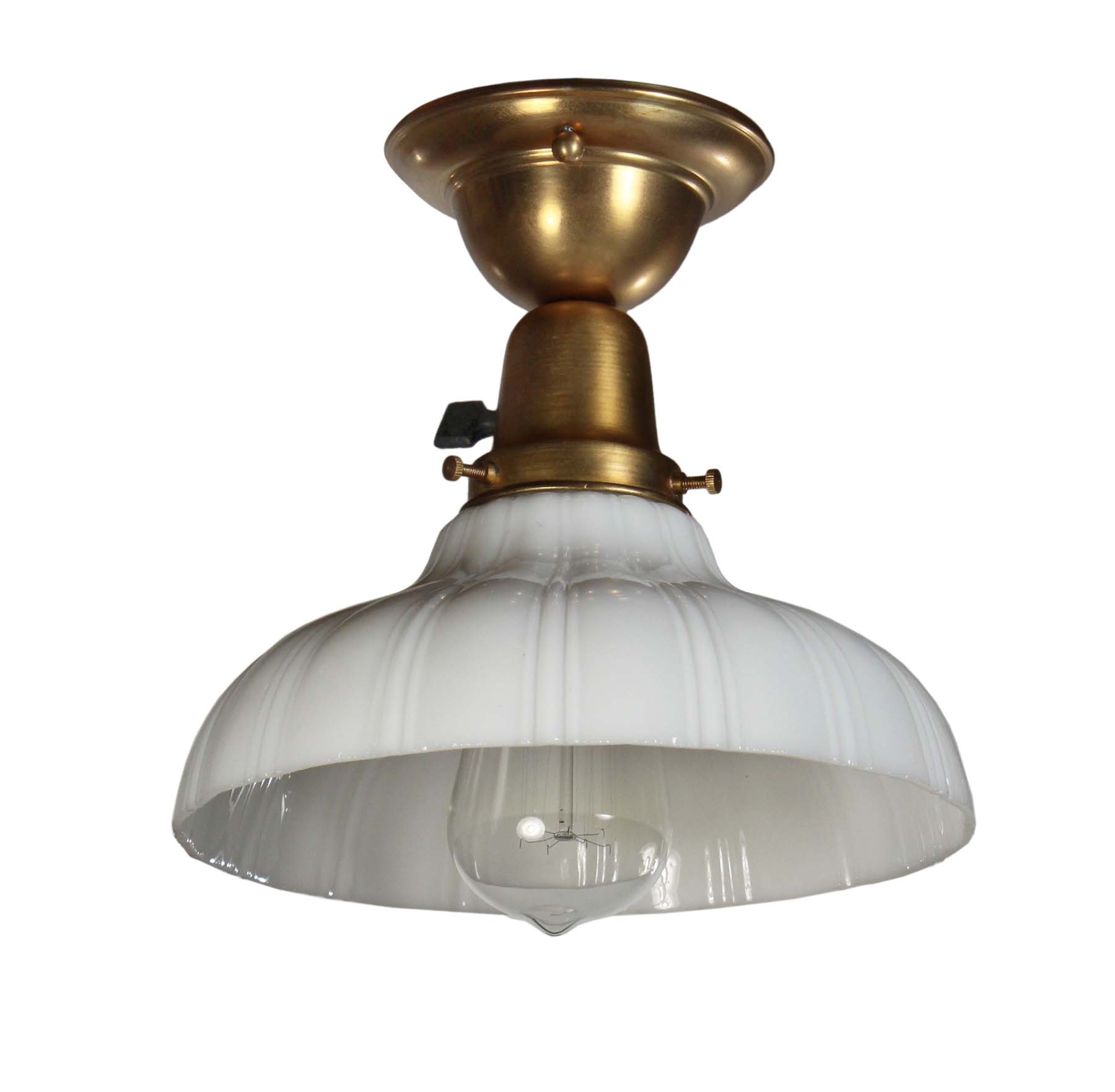 SOLD Antique Brass Flush Mounts with Sheffield Style Shades-68842