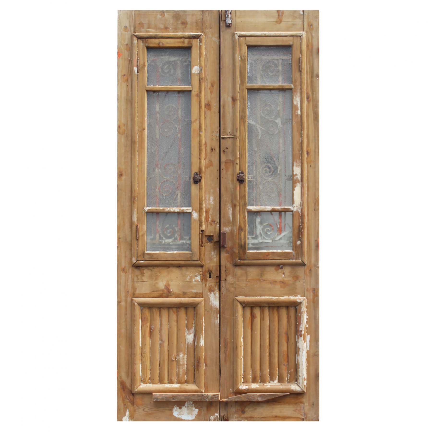 Salvaged Pair of 44” French Colonial Doors with Iron Inserts-68884