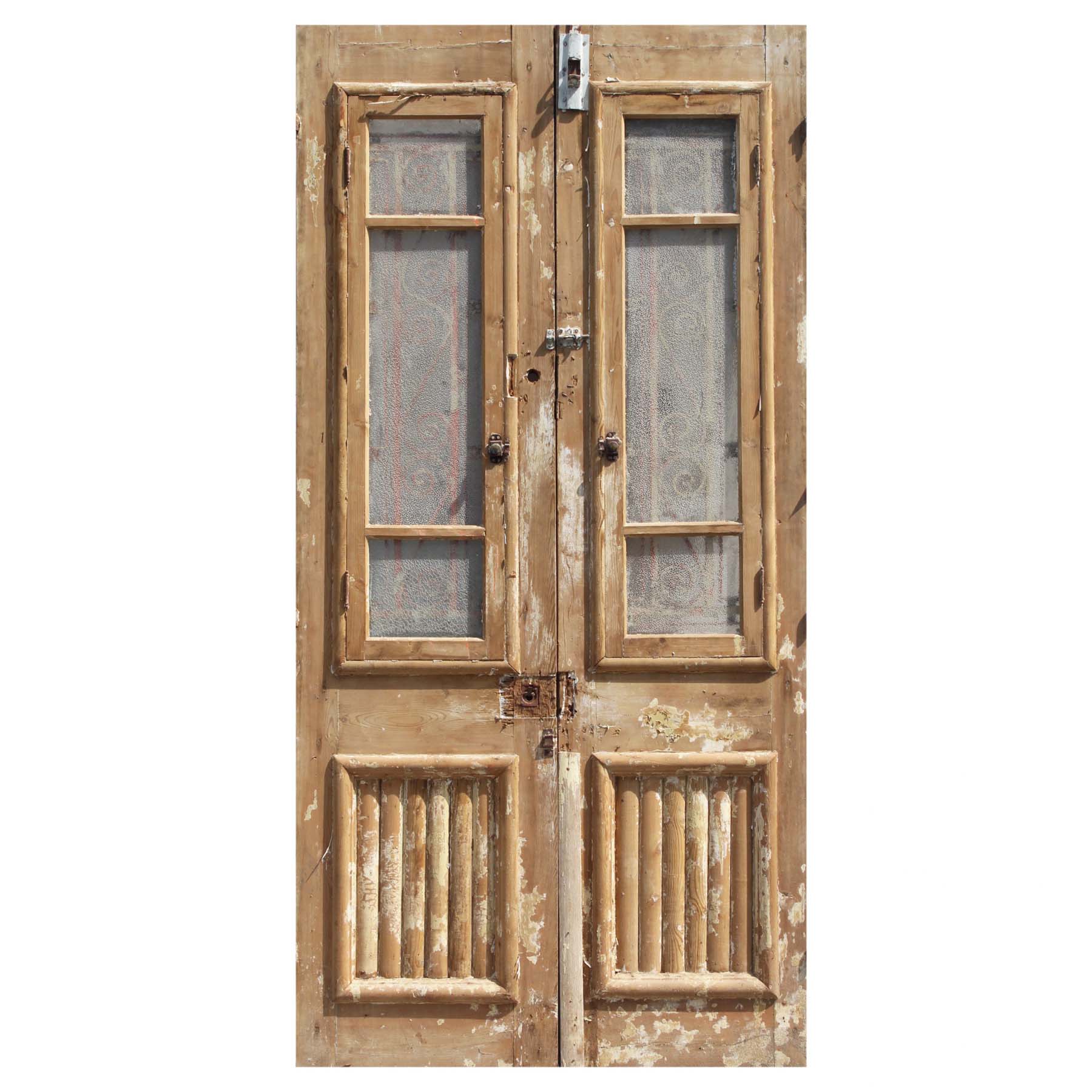 SOLD Pair of 44” Antique French Colonial Doors with Iron Inserts-68889