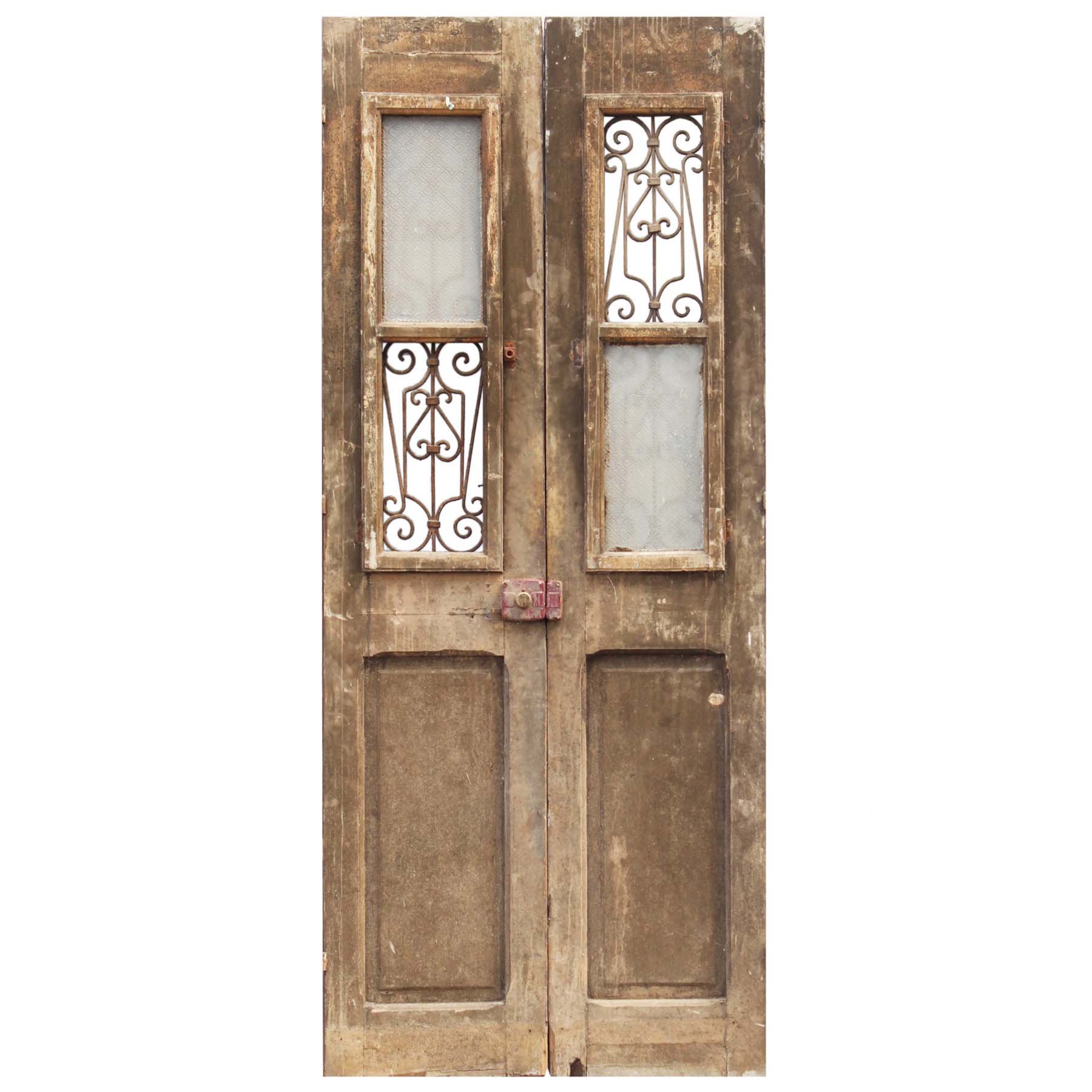 Reclaimed Pair of 40” French Colonial Doors with Iron Inserts-68920