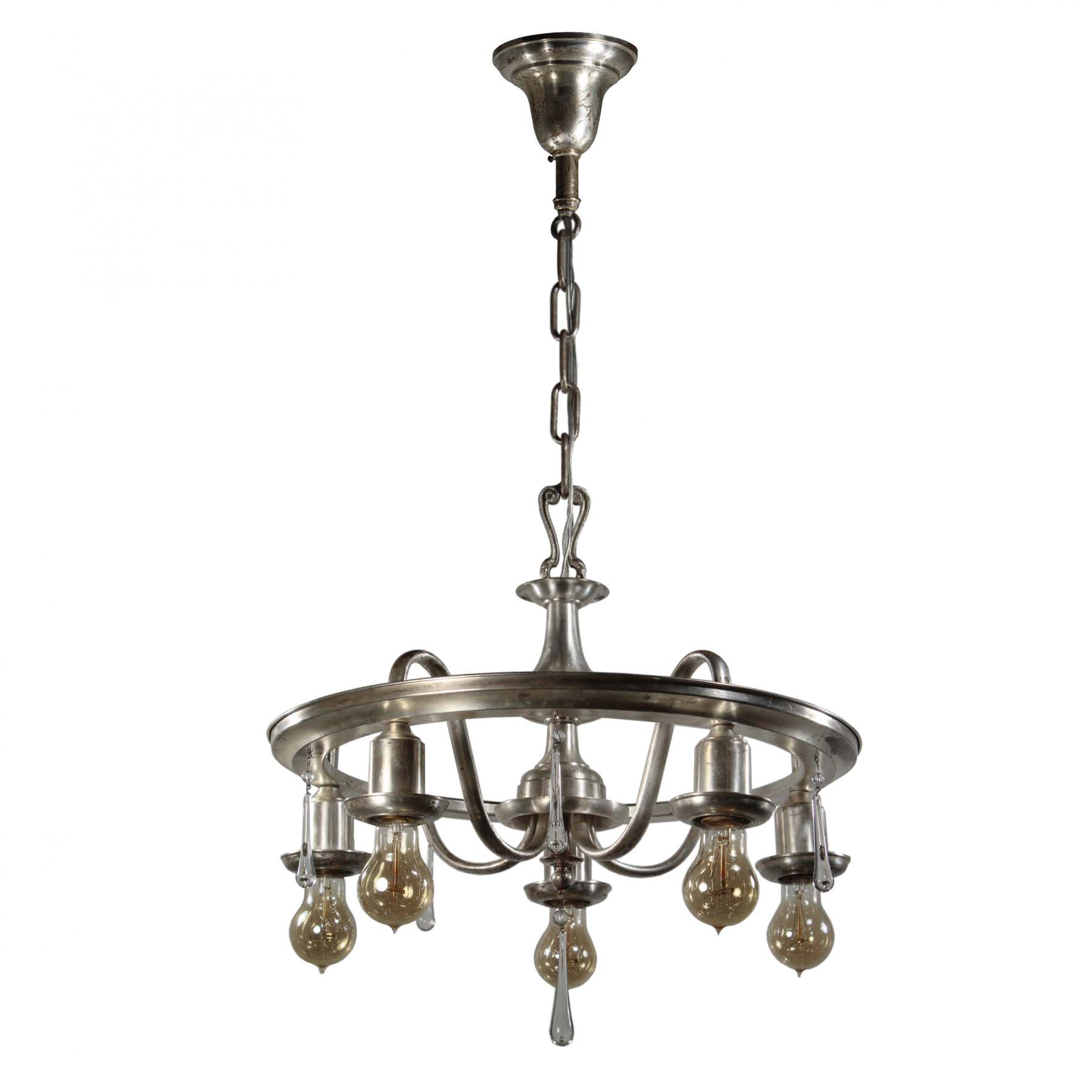 Neoclassical Silverplate Chandelier with Prisms, Antique Lighting-68963