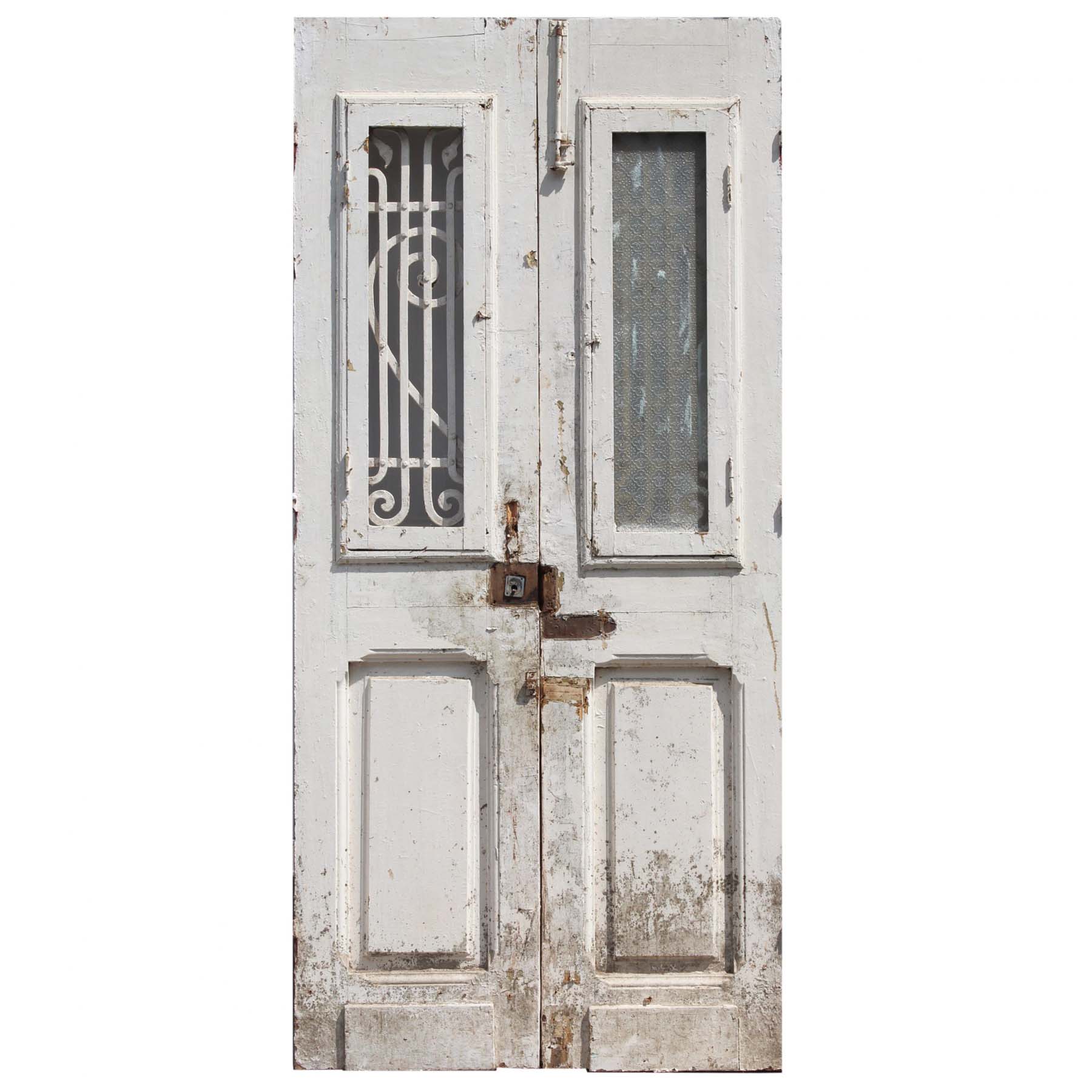 Reclaimed Pair of 39” French Colonial Doors with Iron Inserts-68969