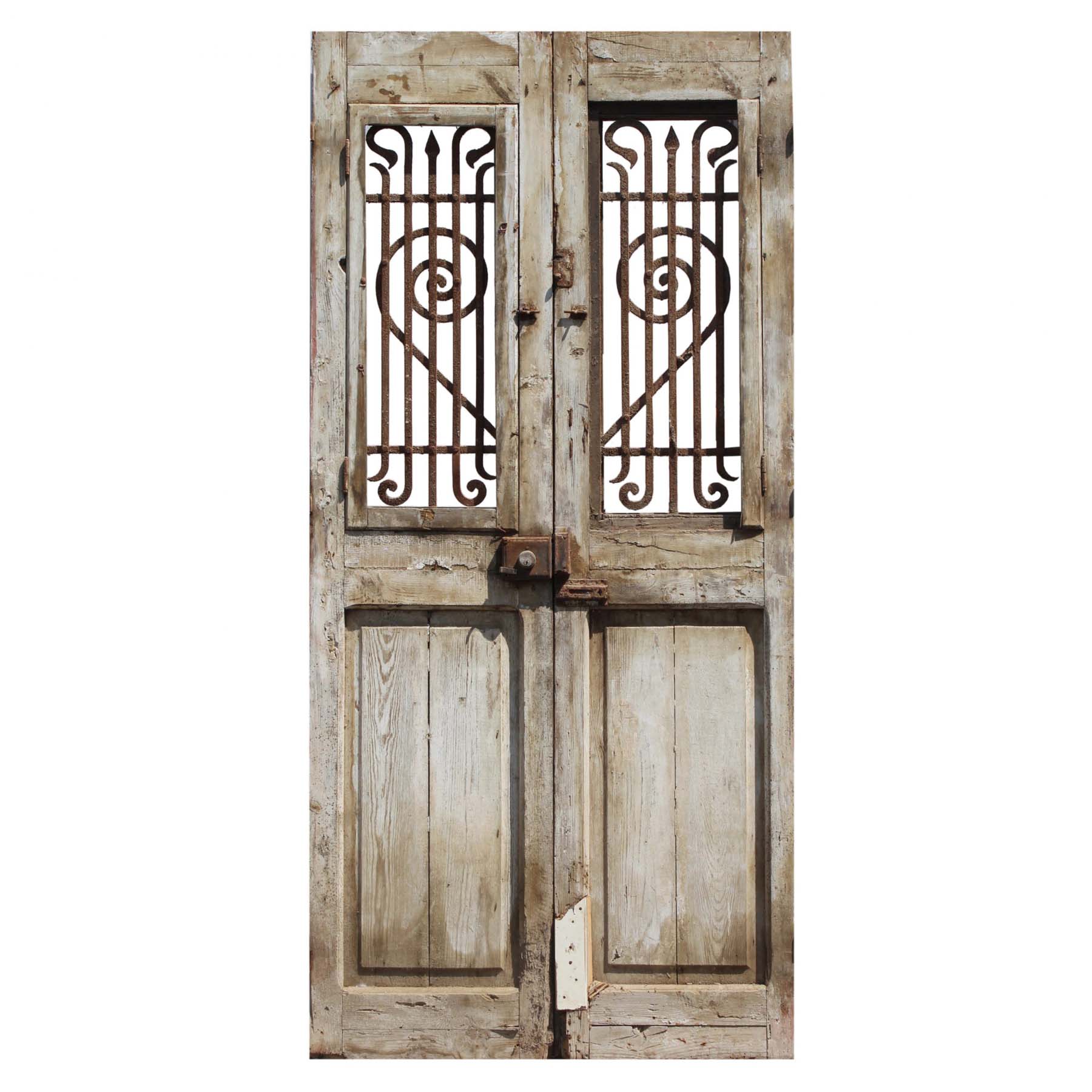 SOLD Salvaged Pair of 40” French Colonial Doors with Iron Inserts-68981
