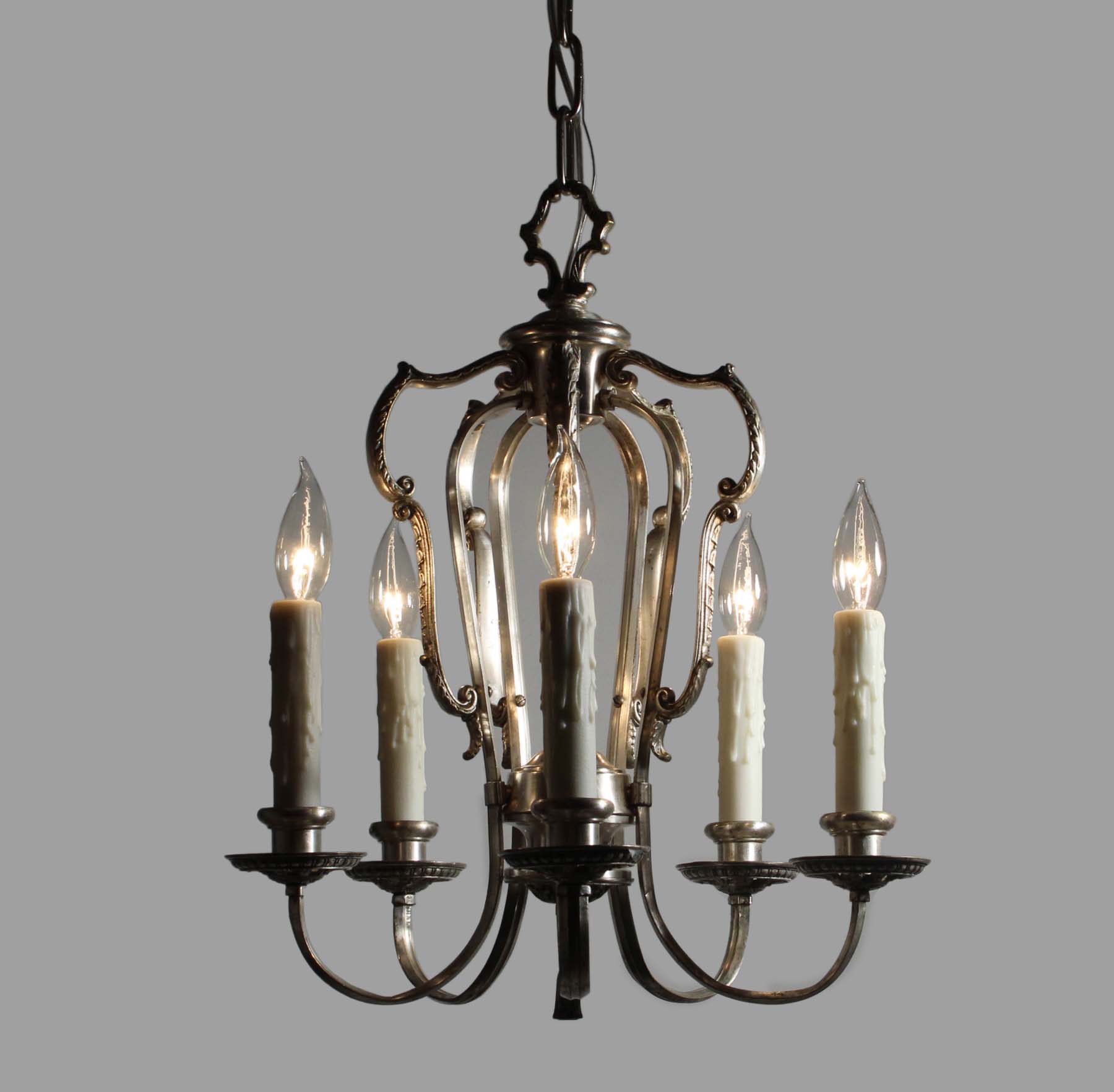 SOLD Antique Five-Light Silver Plated Chandelier, c. 1910-68599
