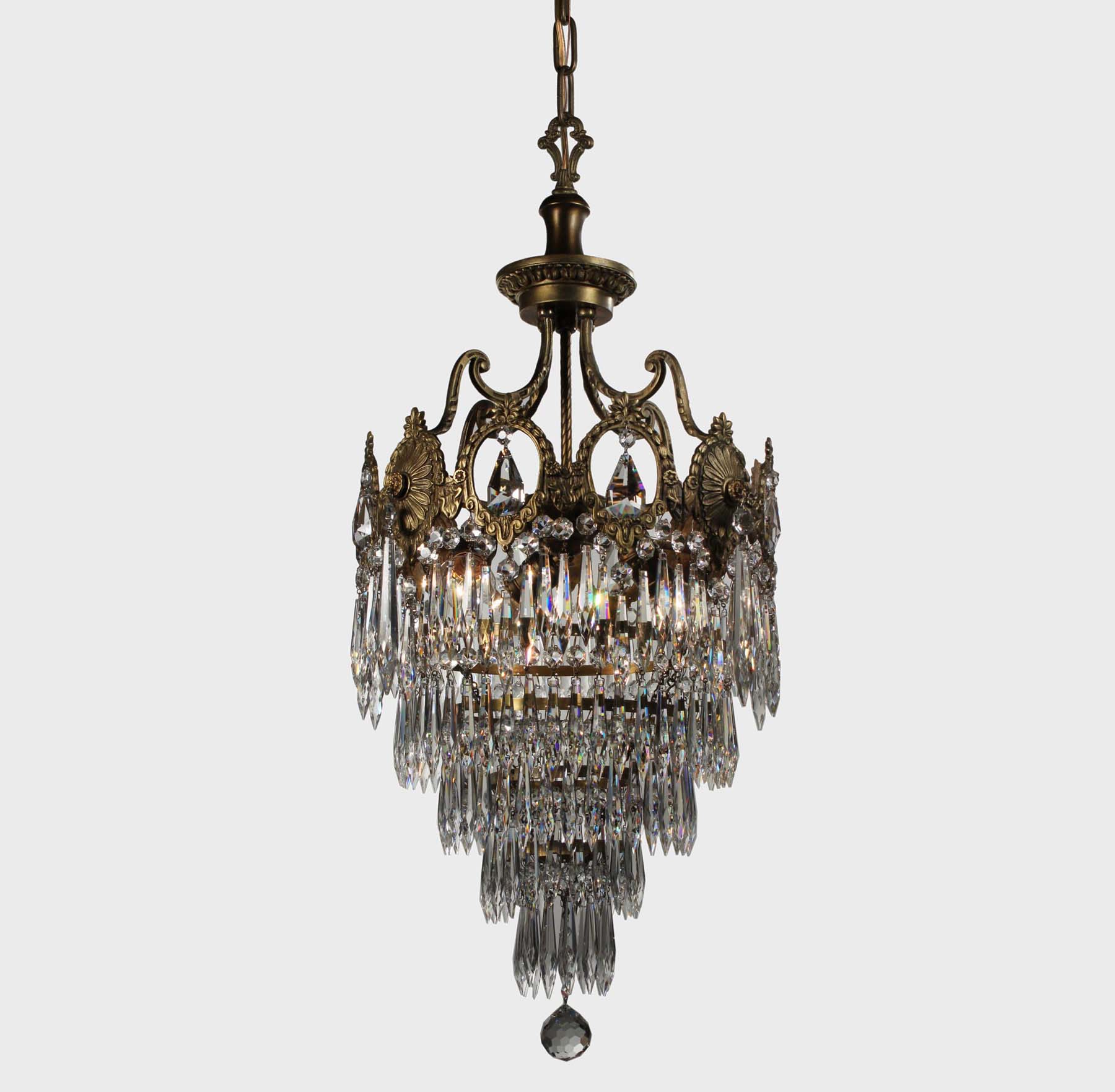 SOLD Neoclassical Brass Tiered Chandelier, Antique Lighting-68644