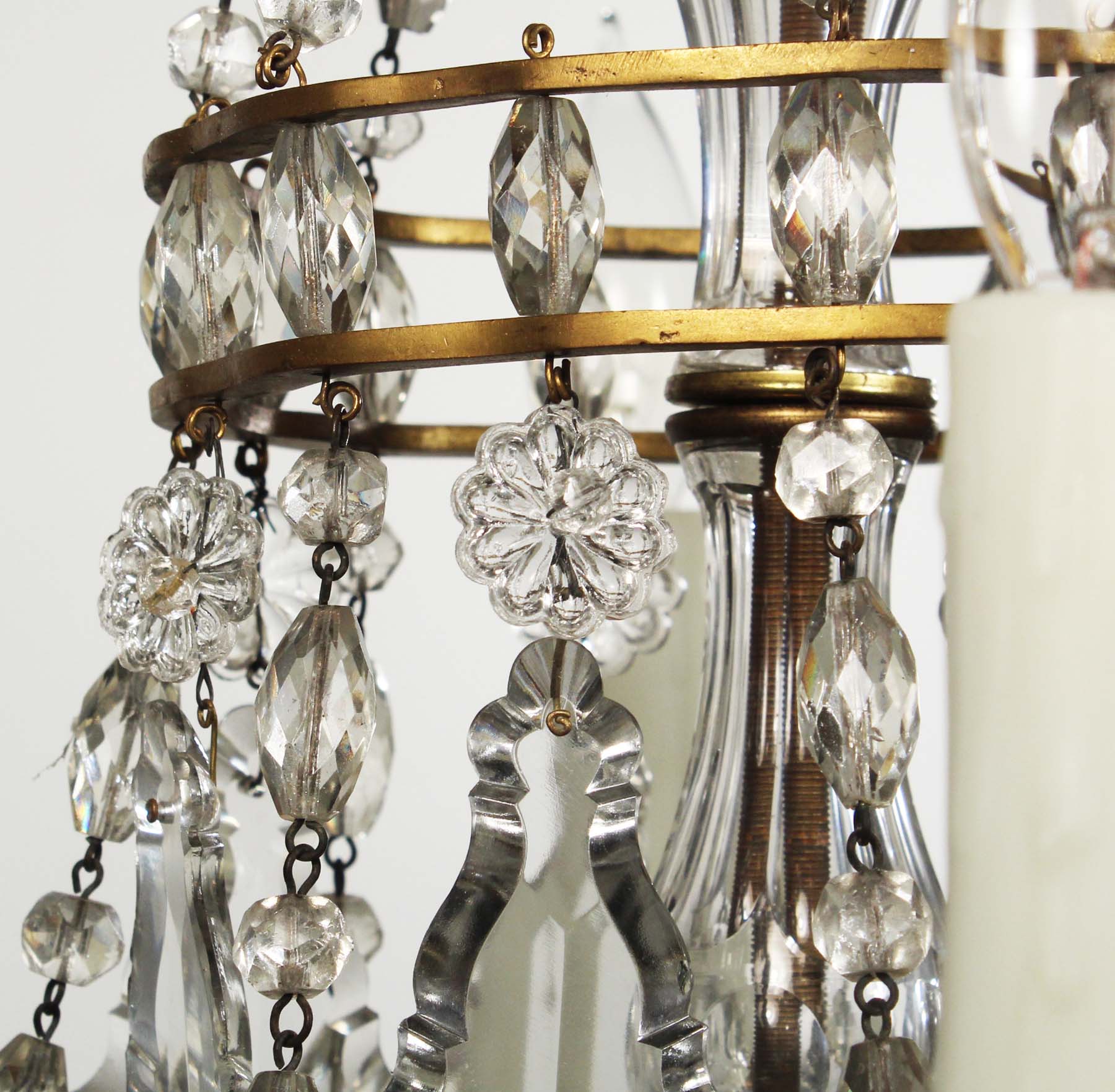 Antique Neoclassical Brass Chandelier with Prisms-68703