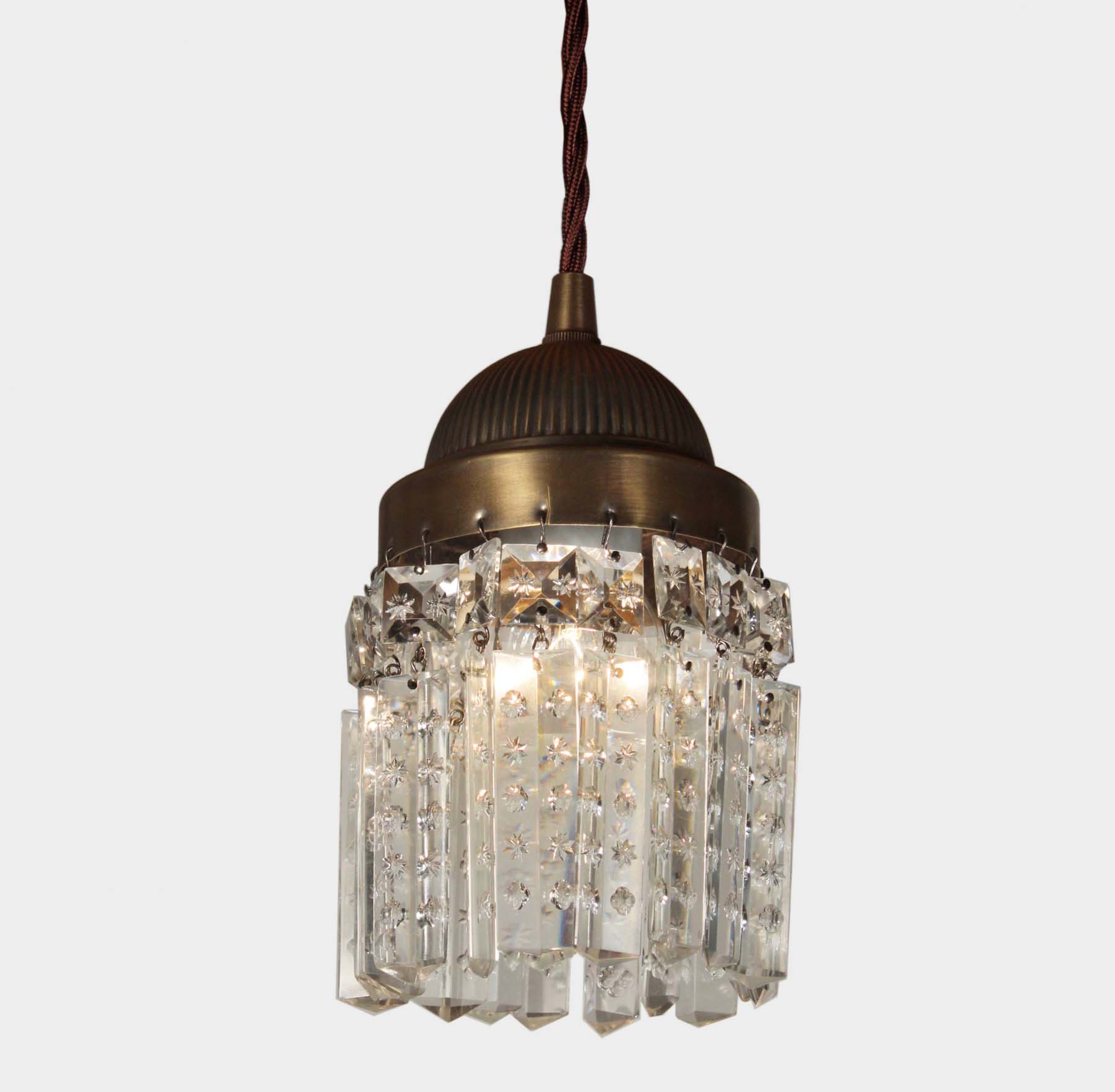 SOLD Antique Brass Pendant Lights with Prisms, c. 1915-68709