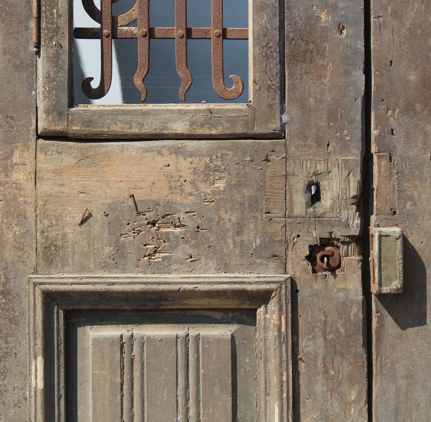SOLD Salvaged Pair of 44” Antique French Colonial Doors with Iron Inserts-68729