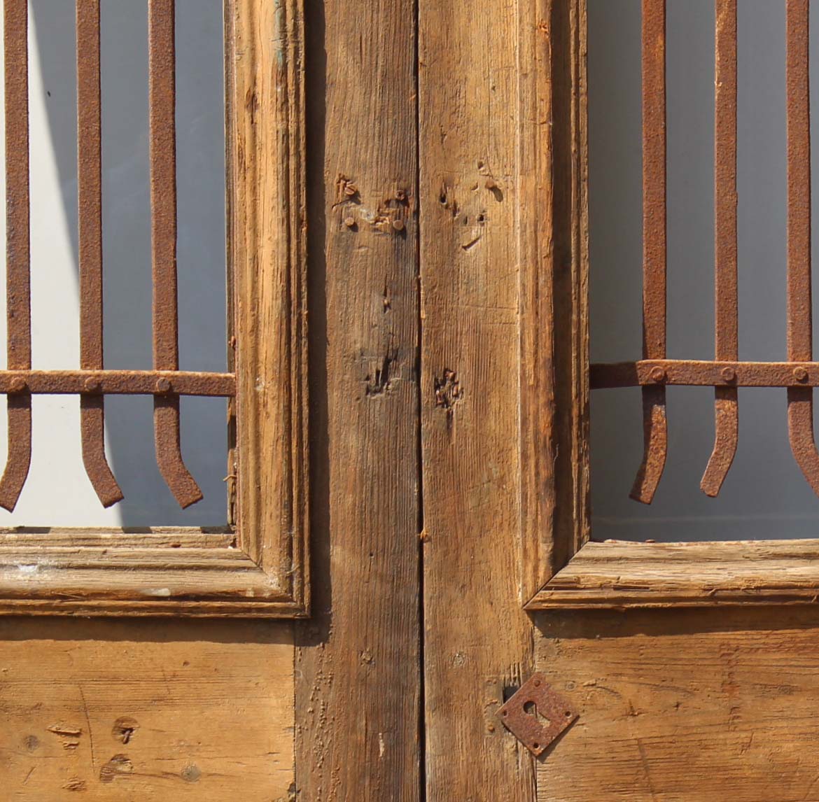 SOLD Pair of 40” Antique French Colonial Doors with Iron Inserts-68730