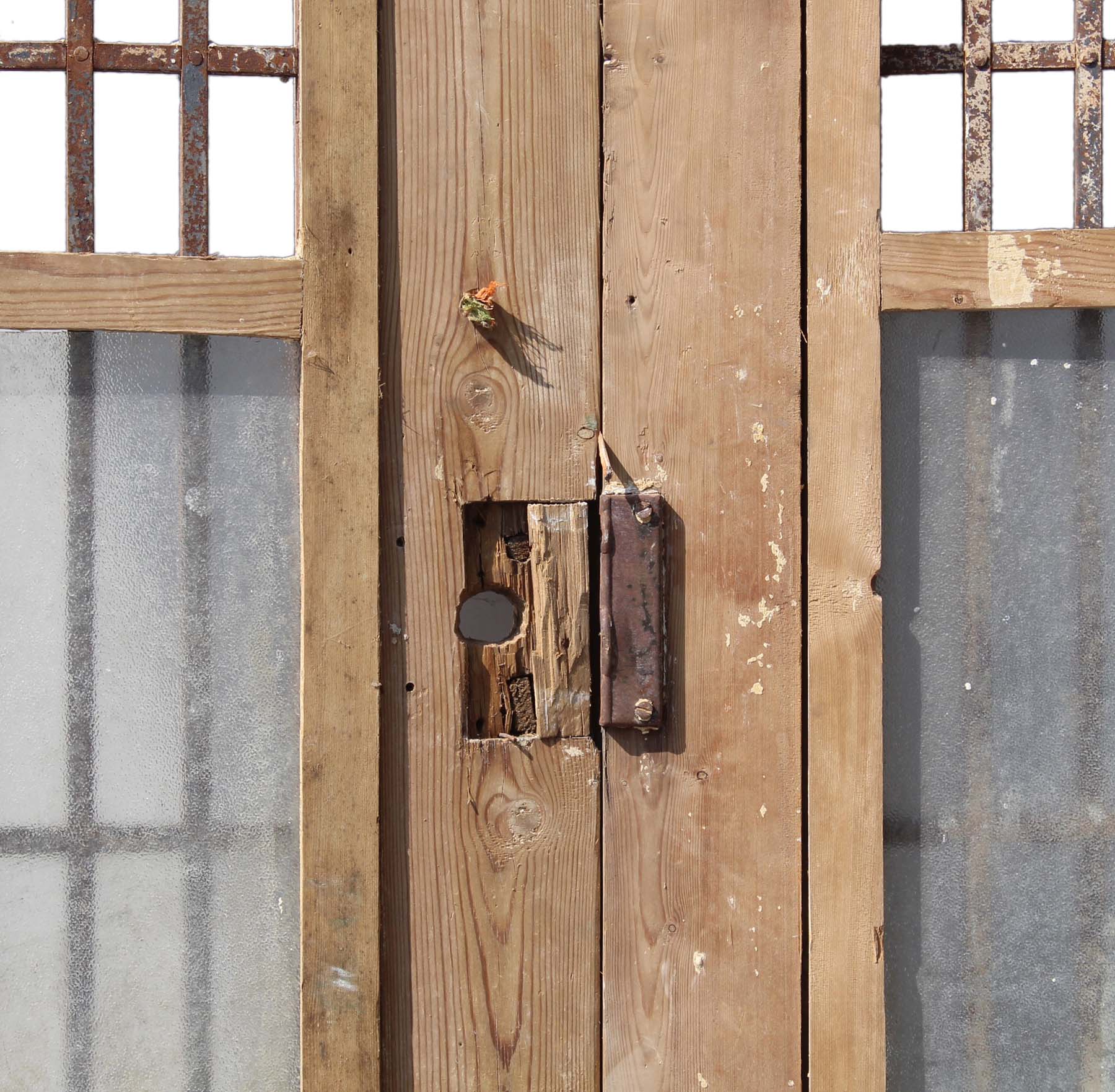 SOLD Salvaged Pair of 43” French Colonial Doors with Iron Inserts-68803
