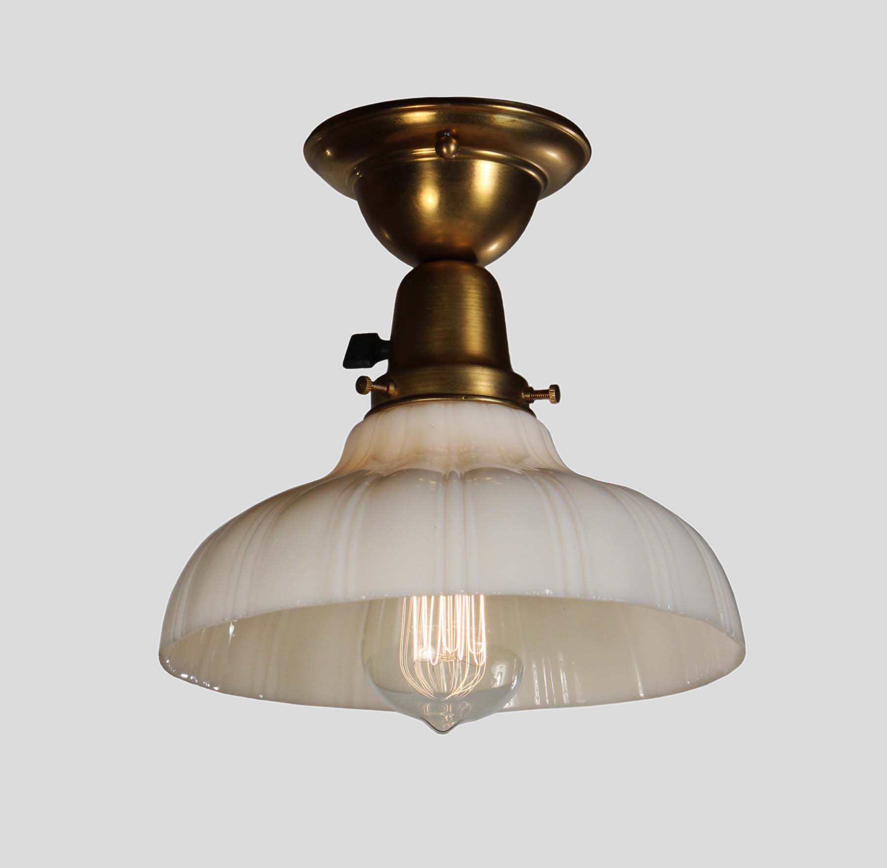 SOLD Antique Brass Flush Mounts with Sheffield Style Shades-68843