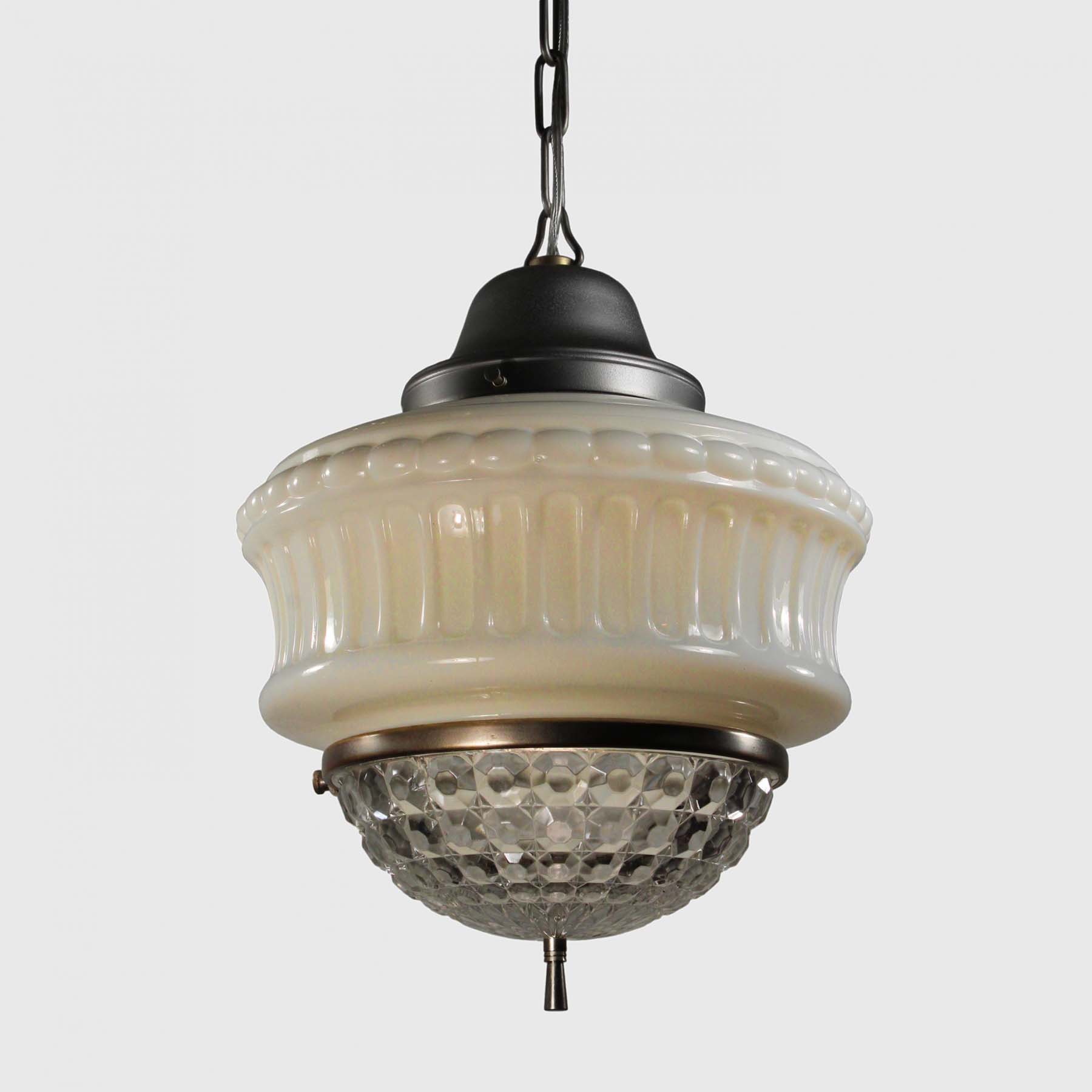 SOLD Unusual Antique Pendant Light with Two-Part Prismatic Shade-68957