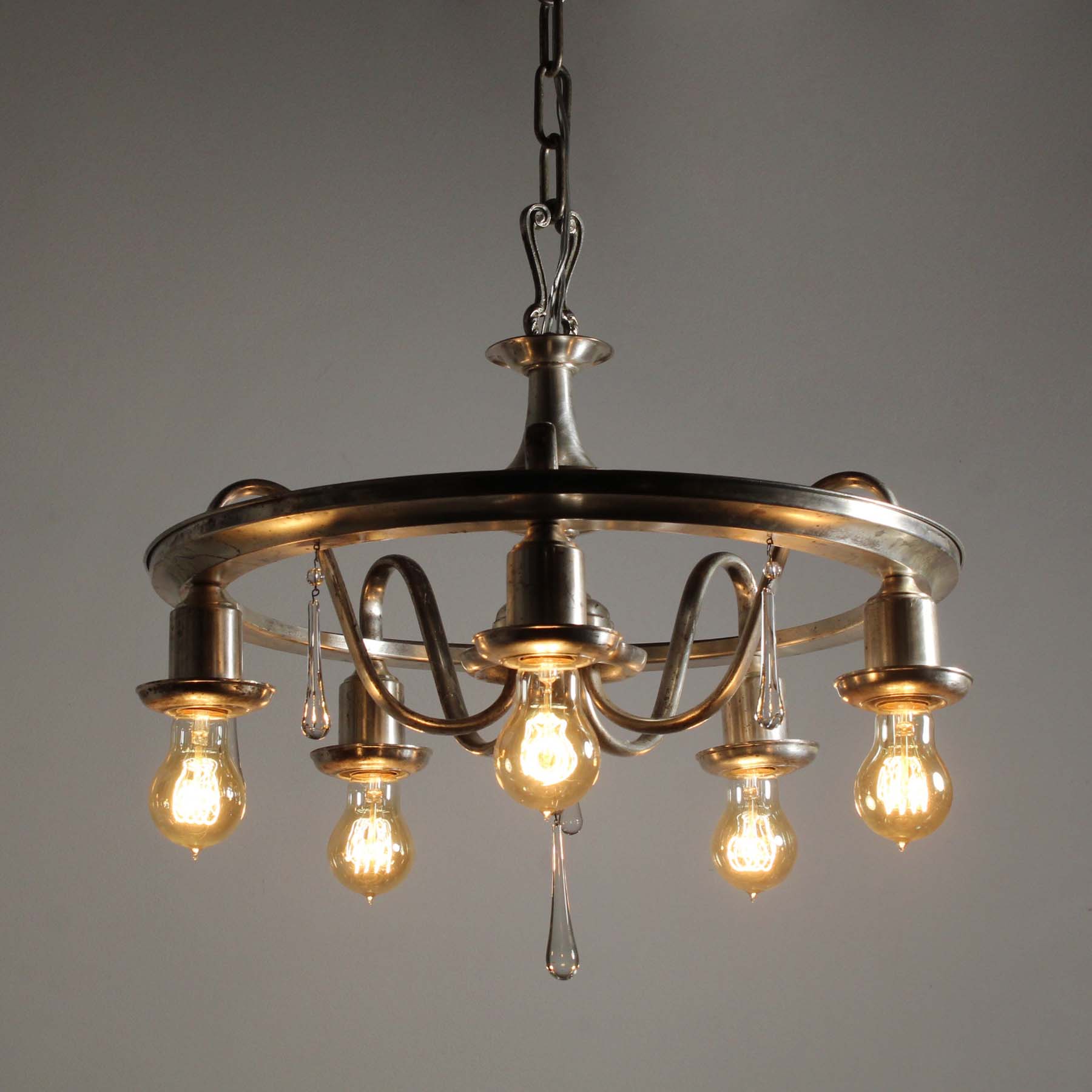 Neoclassical Silverplate Chandelier with Prisms, Antique Lighting-68964