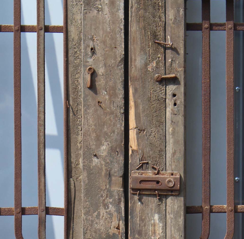 SOLD Pair of 40” Antique French Colonial Doors with Iron Inserts-68733