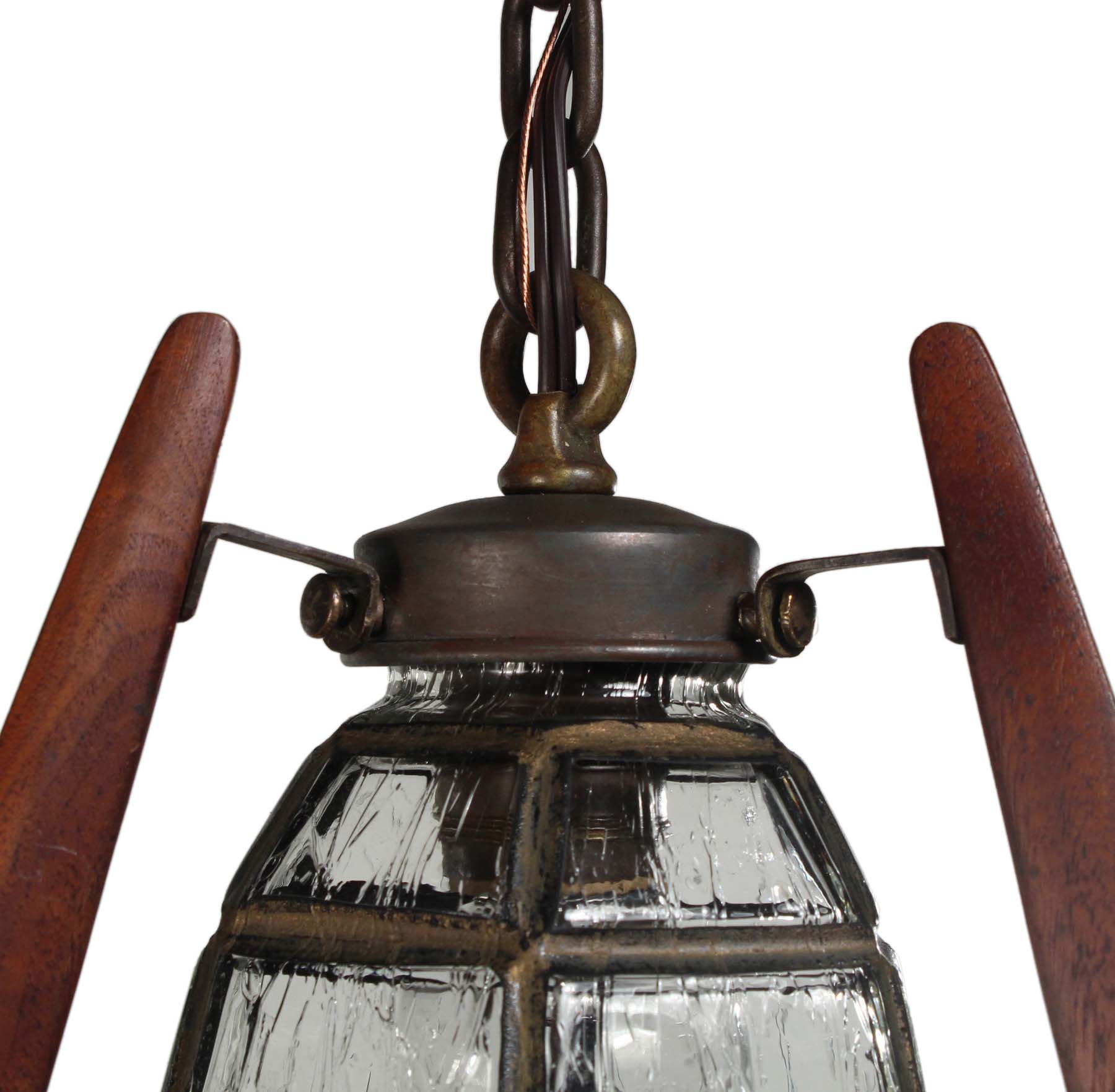 SOLD Unusual Midcentury Pendant Light, Wood & Glass-68755