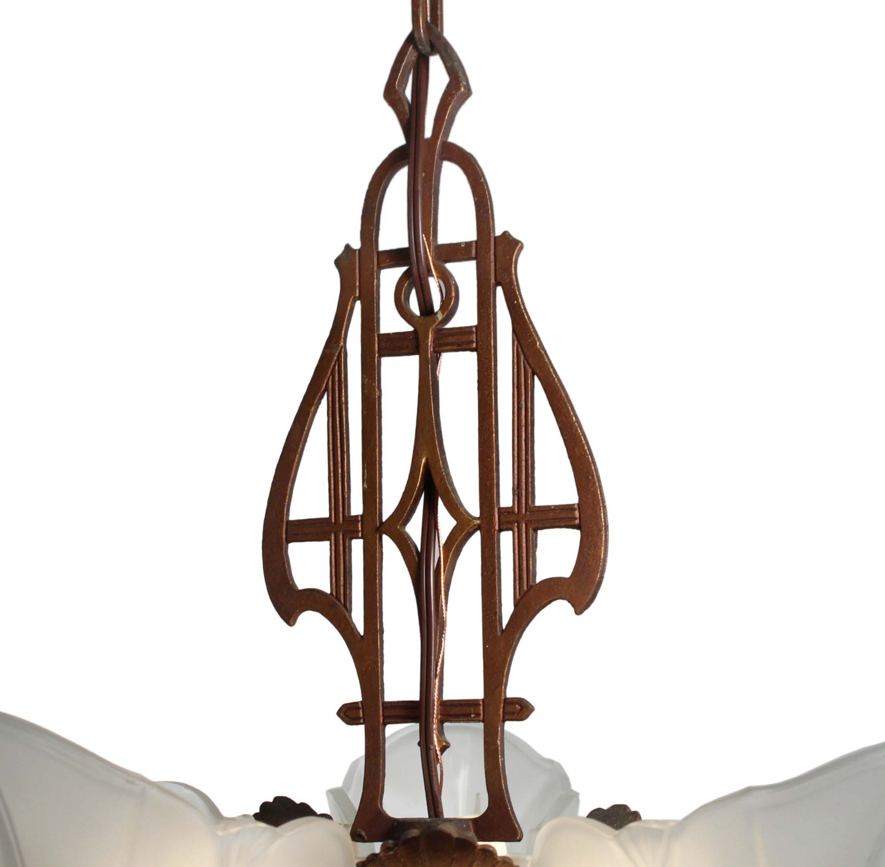 SOLD Antique Art Deco Slip Shade Chandelier, "Warwick” Design by Glasco Electric, -68822