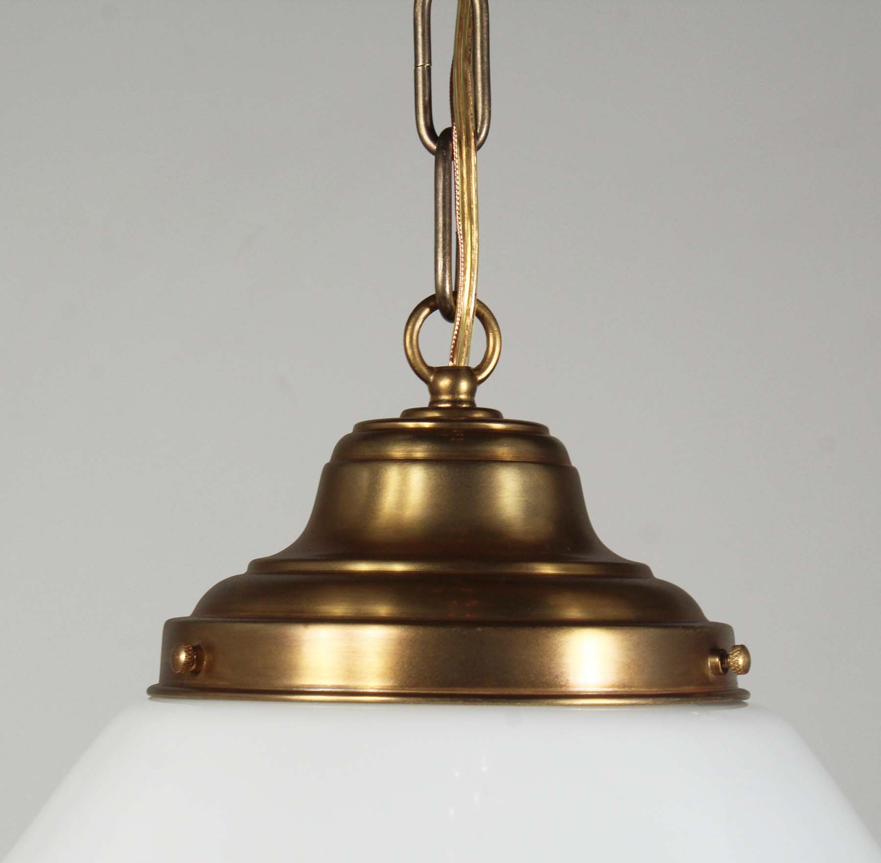 SOLD Large Antique Brass Schoolhouse Pendant Lights-68870